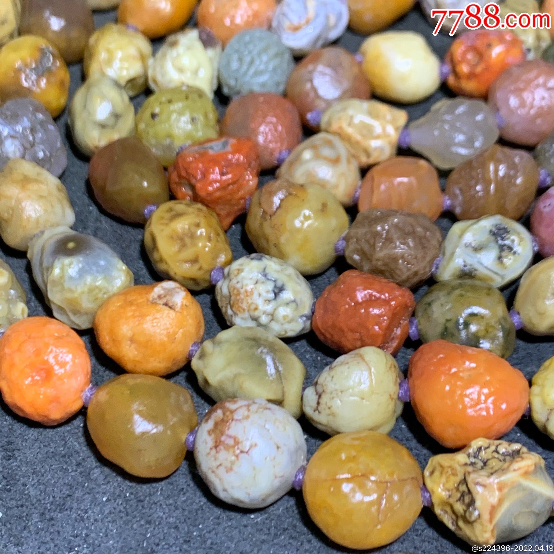 精美戈壁高圆度多彩筋脉玛瑙原石108项链一条