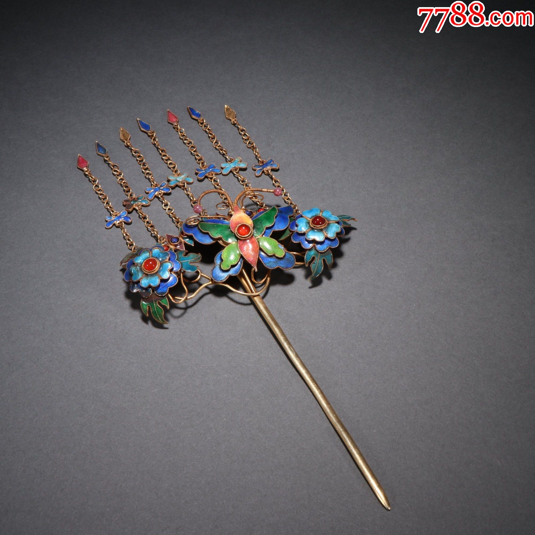 回流银鎏金烧蓝蝶恋花发簪