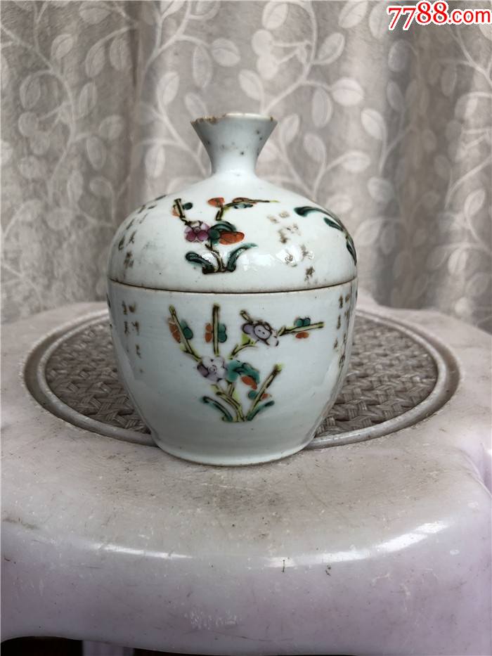 民国粉彩四季花诗文糖罐