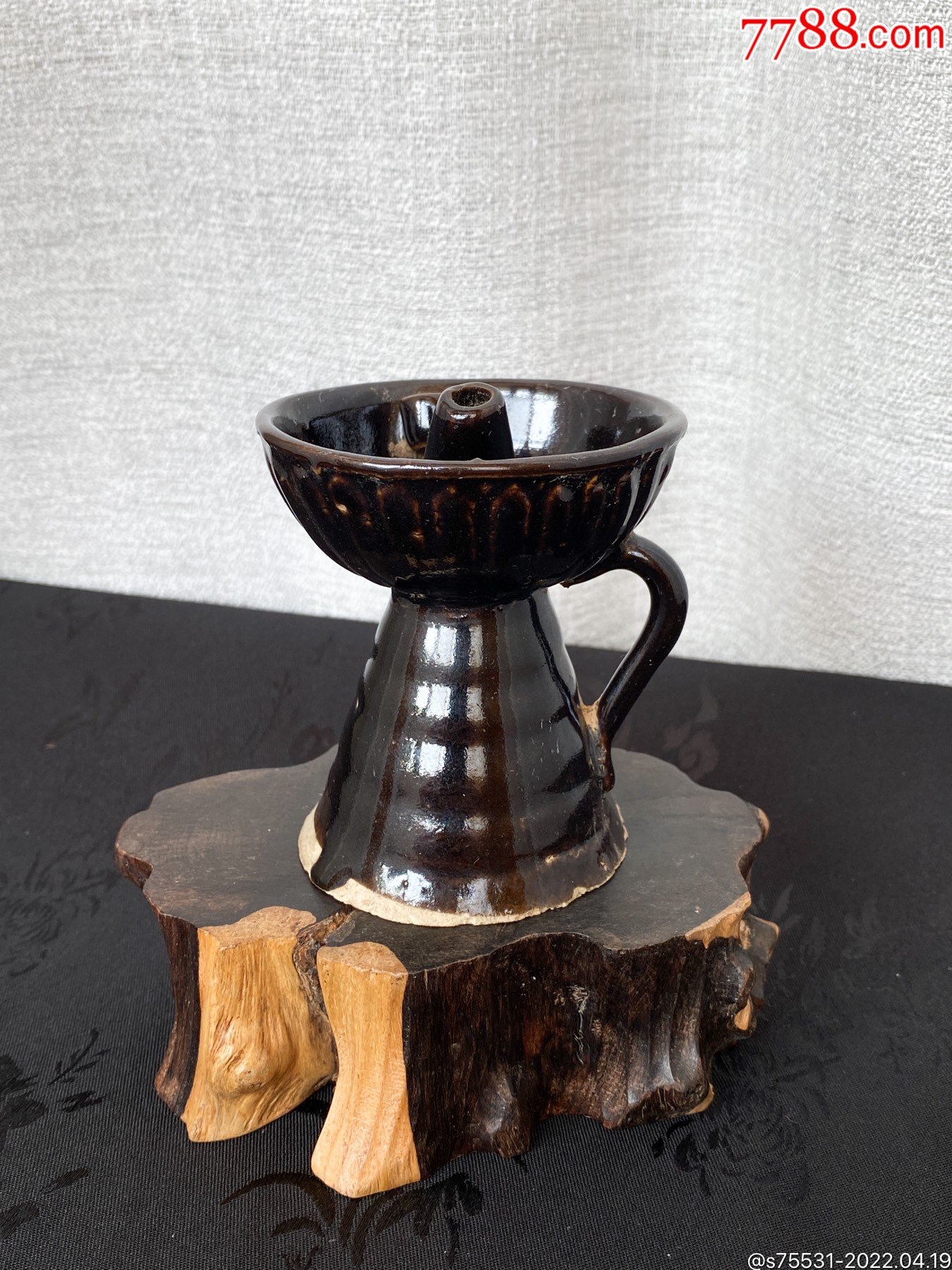 清末淄博窑黑釉橘瓣行灯老油灯民俗老物件