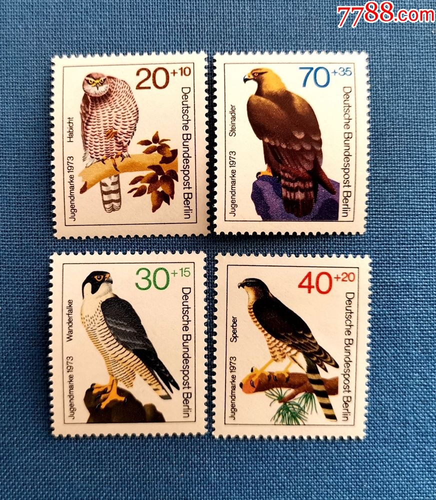 德国西柏林邮票1973年鸟类猛禽金雕4全原胶新4510