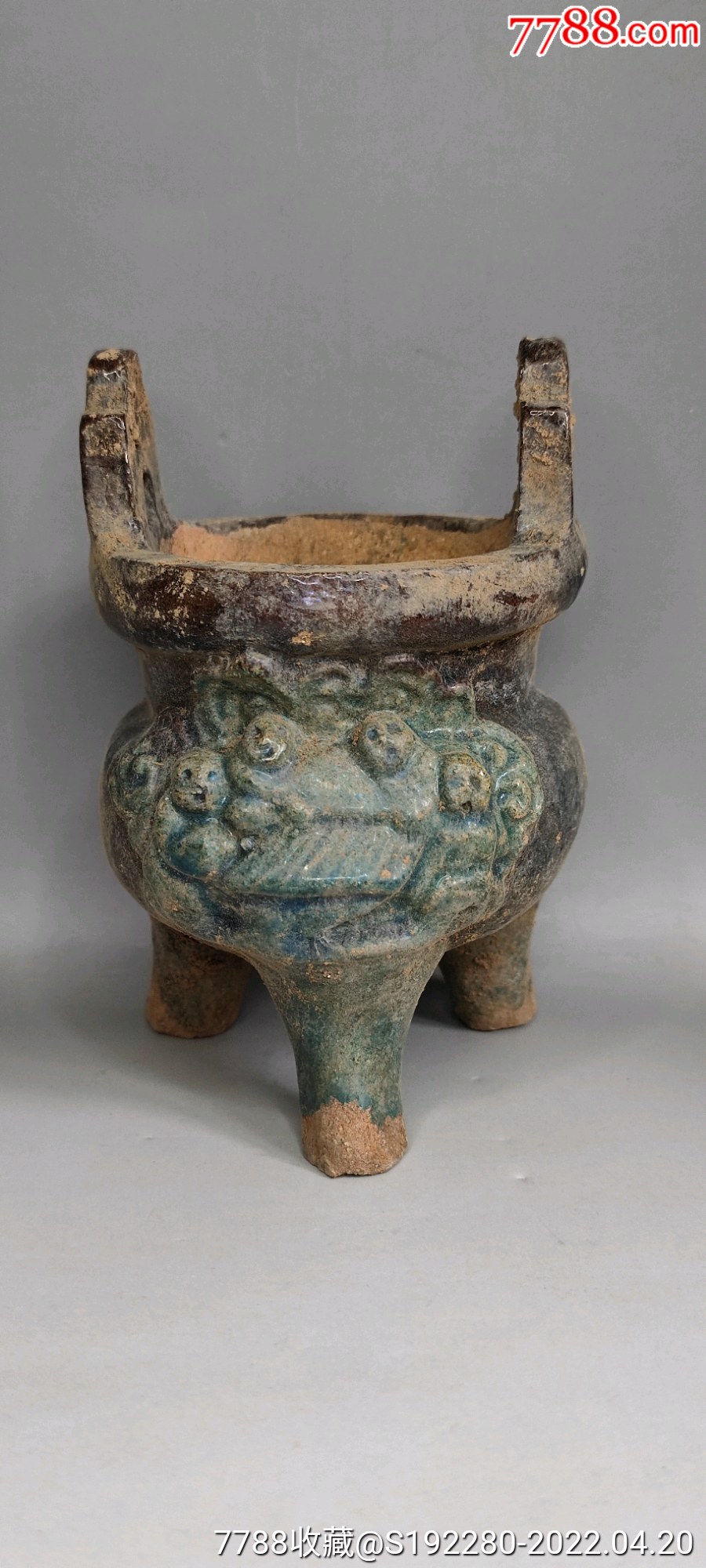 三彩琉璃釉香炉孔雀蓝釉香炉工艺品对弈图小猴子在下棋直径85cm高