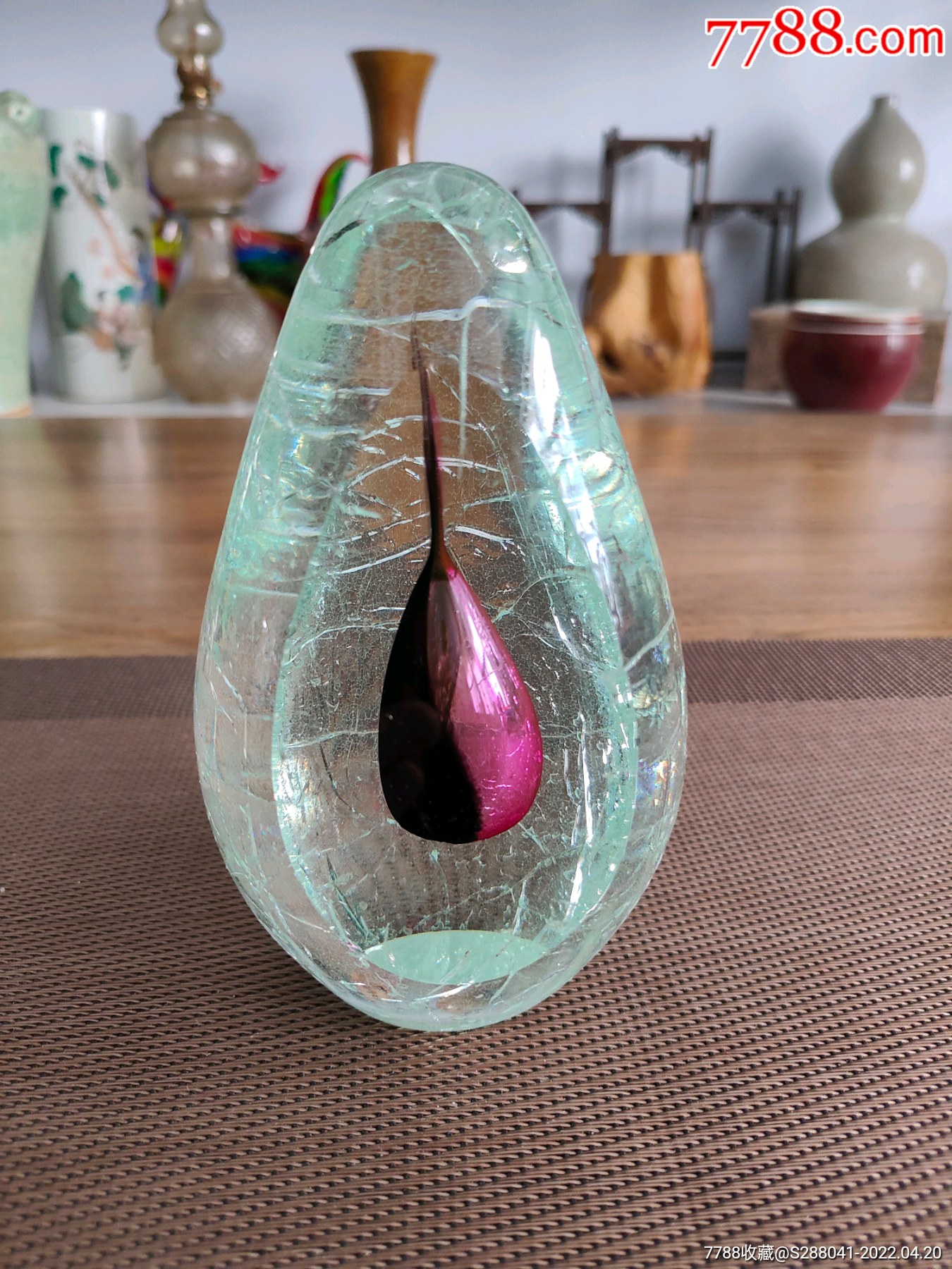 自然冰裂纹琉璃摆件