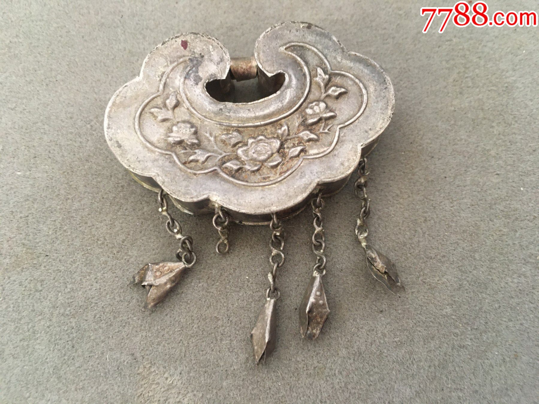 民国时期长命富贵,花卉银挂锁_价格288元【雅古屋】_第1张_7788商城