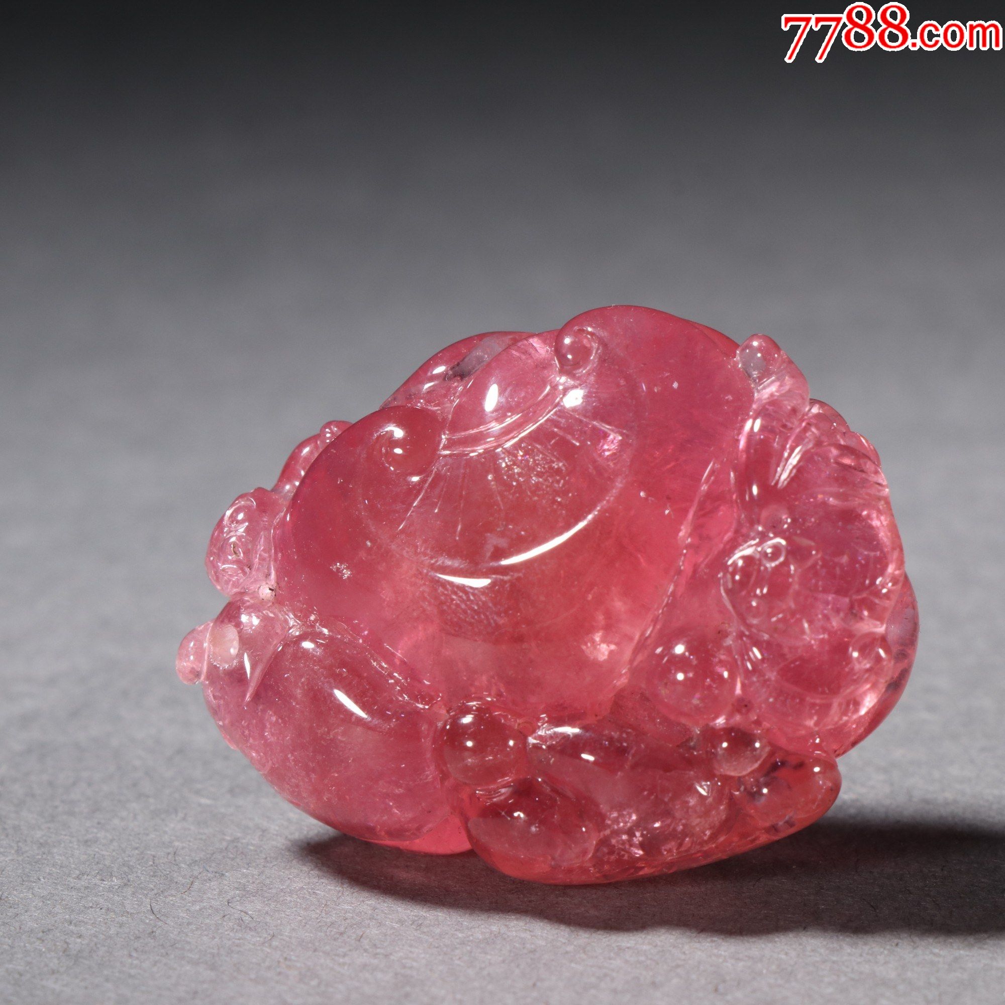 旧藏碧玺蝙蝠求寿雕件