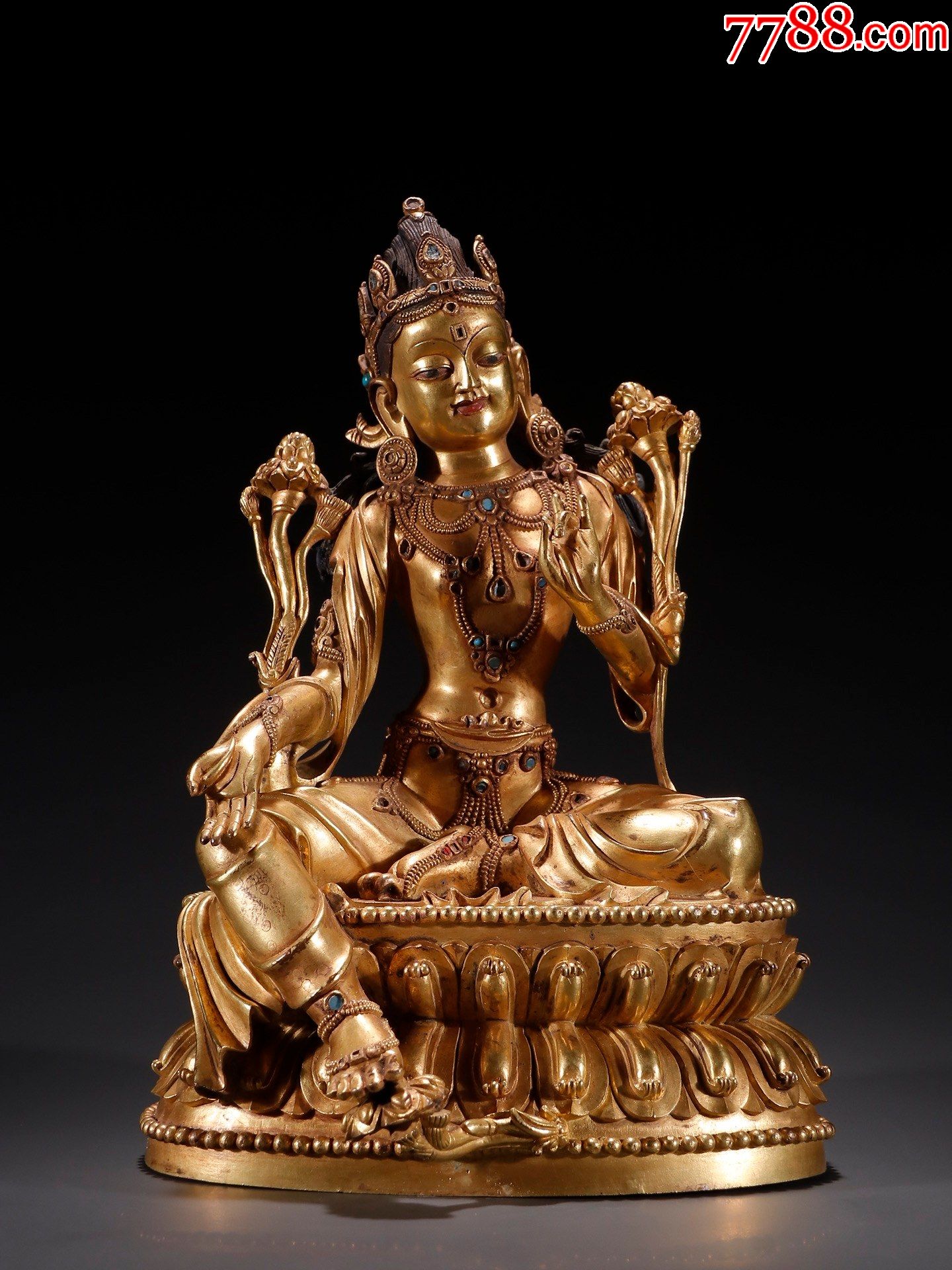 铜鎏金镶嵌松石度母造像