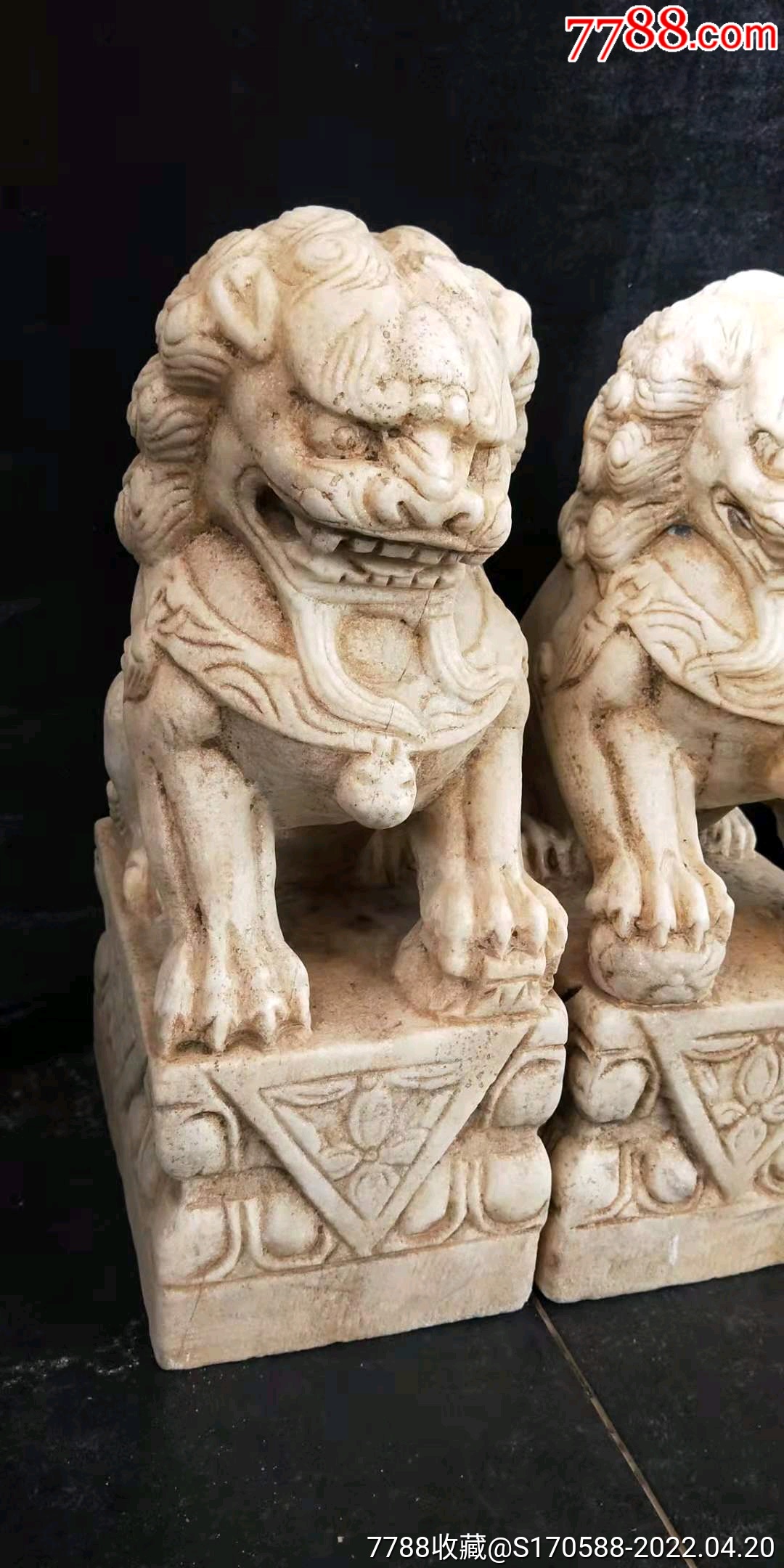 汉白玉案头狮精品汉白玉狮子一对可置案头摆放复古怀旧收藏