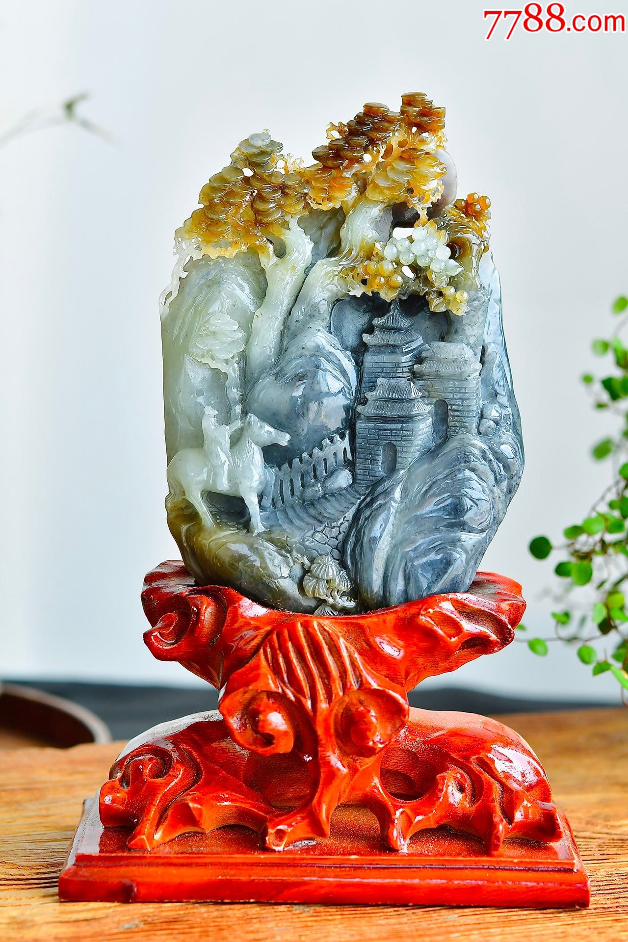富贵山居摆件新疆和田玉青花摆件aa91s80f