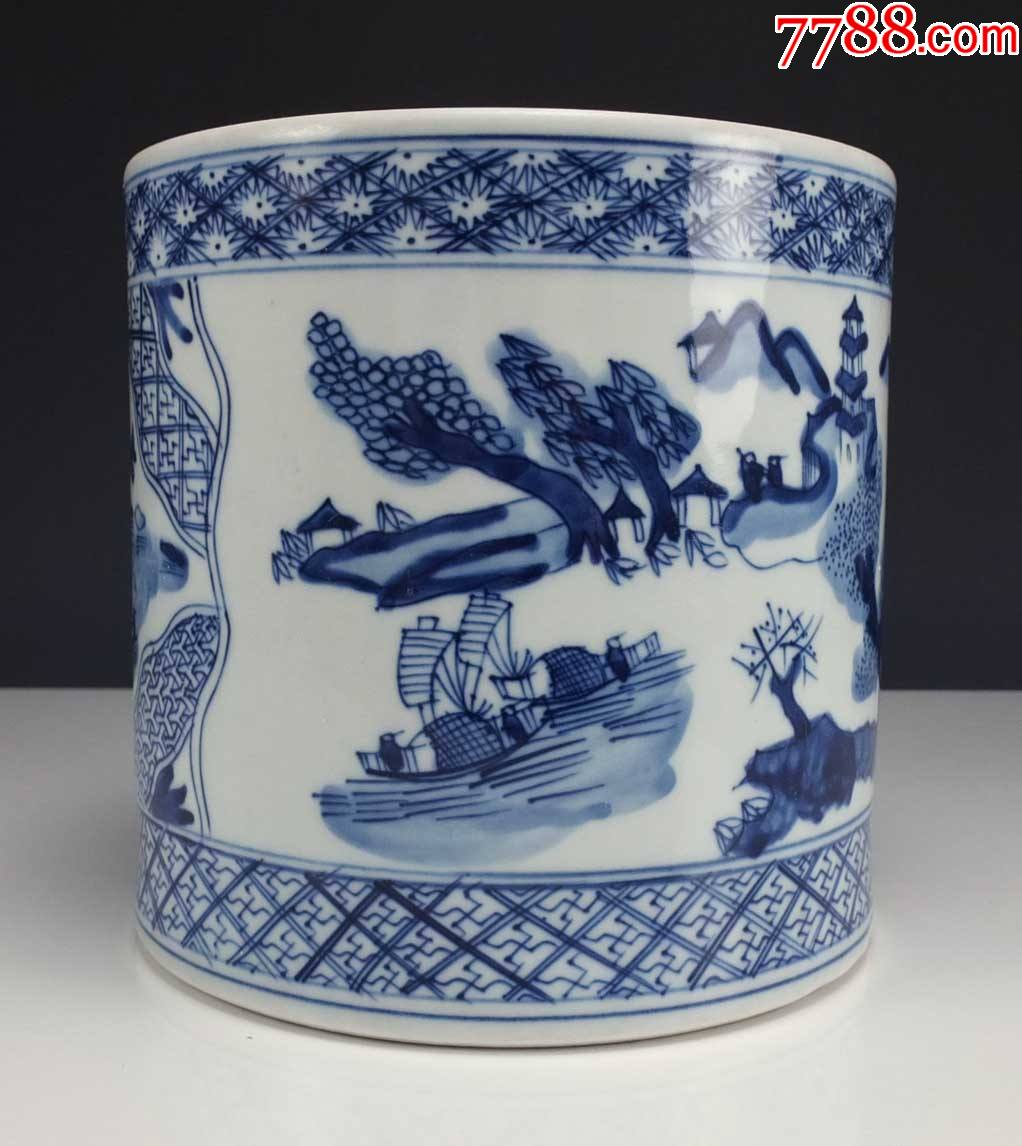 清代私人八字款山水人物青花笔筒_价格2960元_第1张_7788收藏__收藏