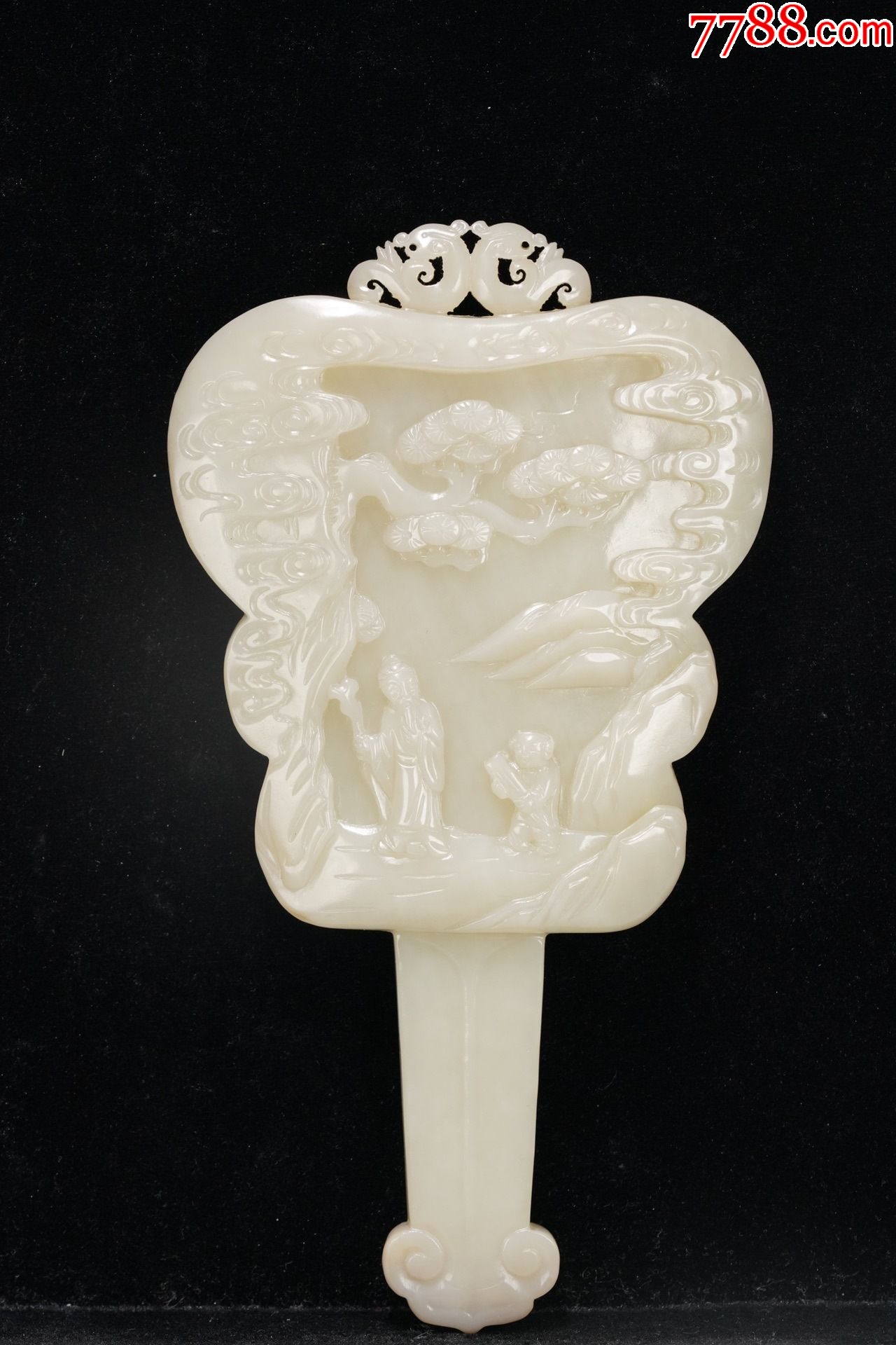 和田玉松下人物故事图扇雕件宽102厘米厚17厘米高185厘米