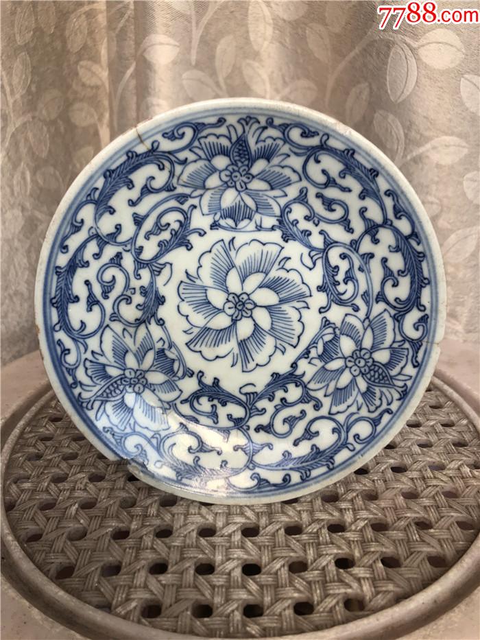 清代细路青花缠枝莲盘_青花瓷_第1张_7788钟表收藏