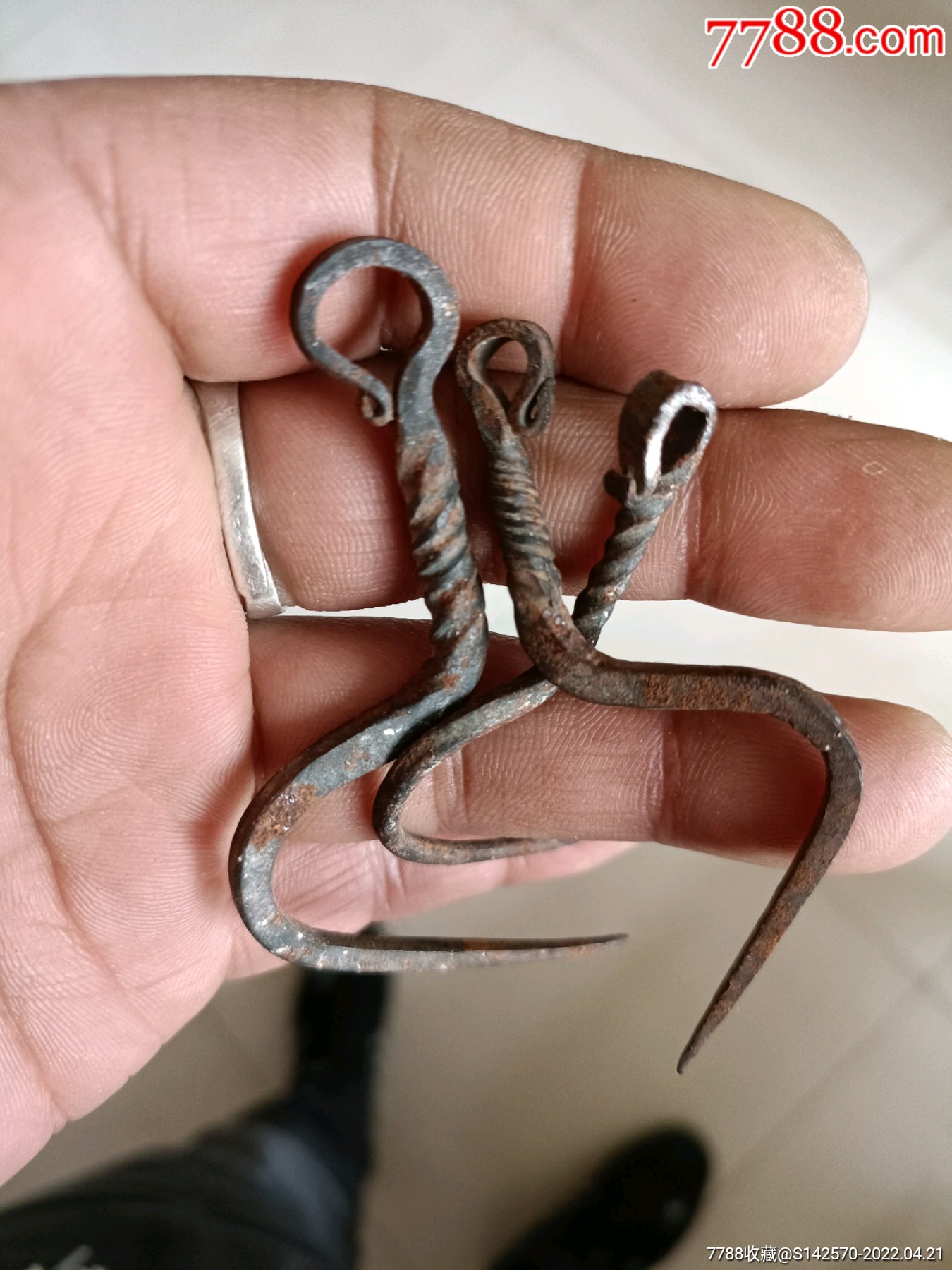 民国铁制烟具铁钩三个完整保老保真