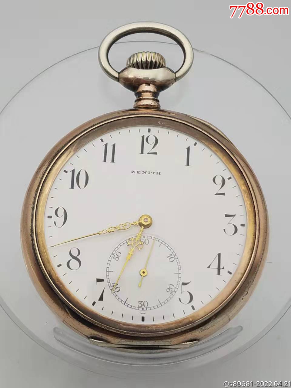 超大瑞士zenith真力时开面银壳古董怀表