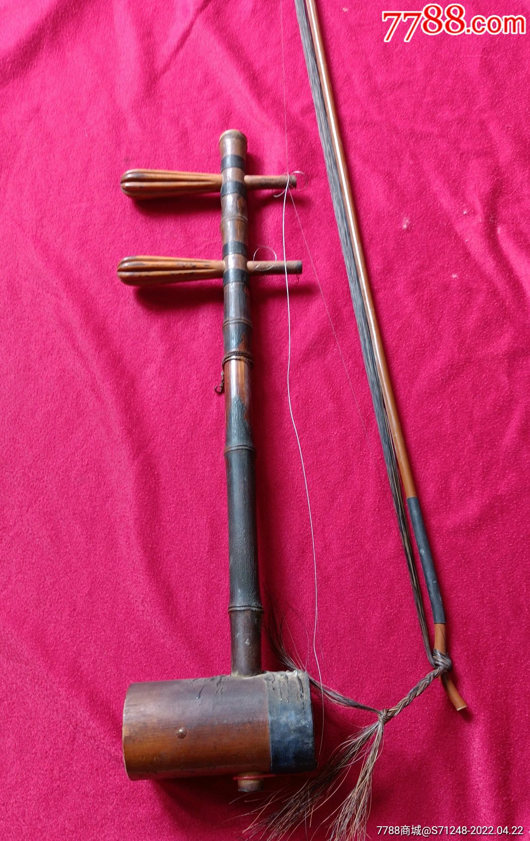 少见的晚清民国二胡一把二胡杆头上镶嵌工艺镶嵌骨头工艺