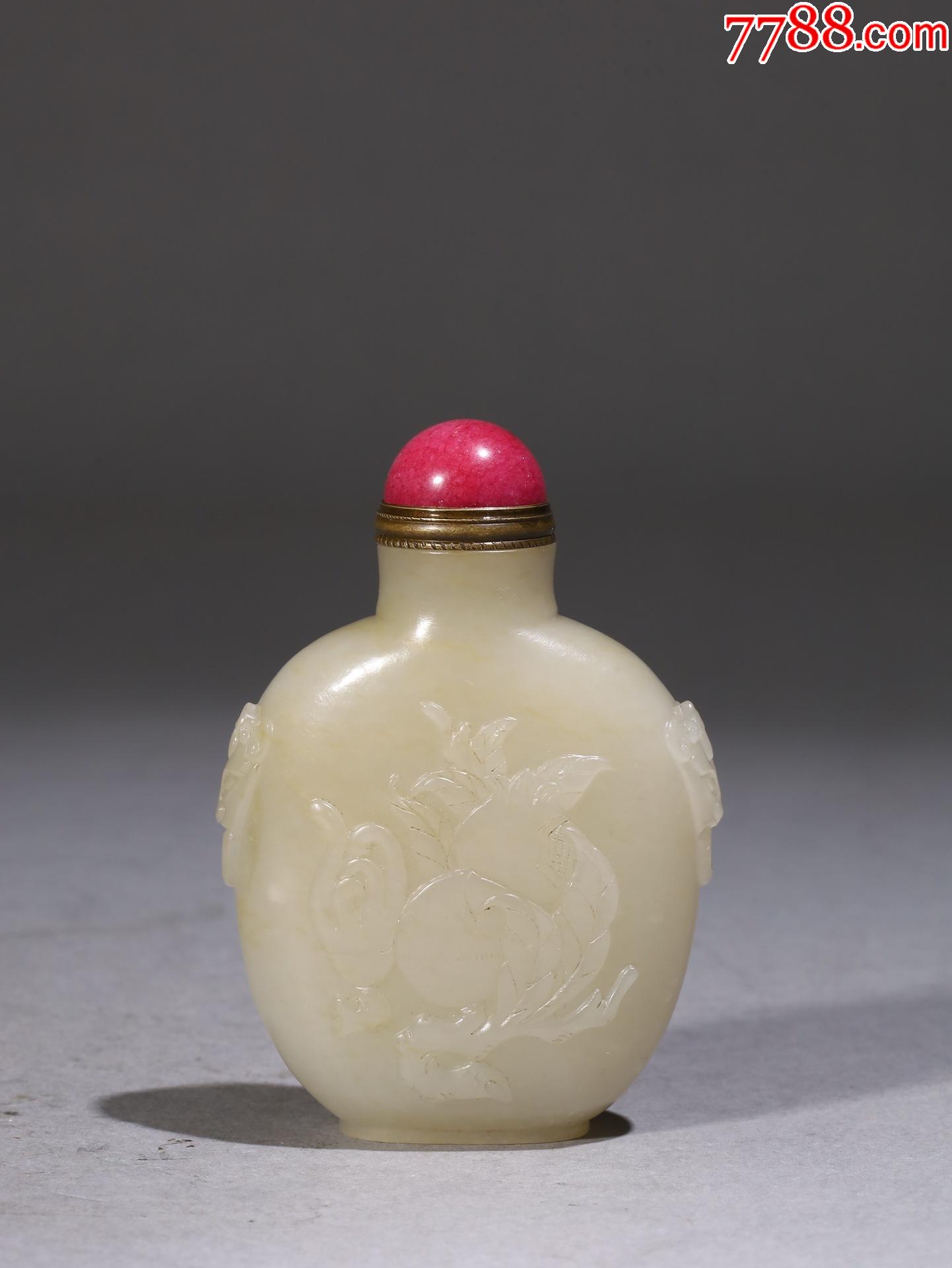 清代和田玉福寿三多鼻烟壶