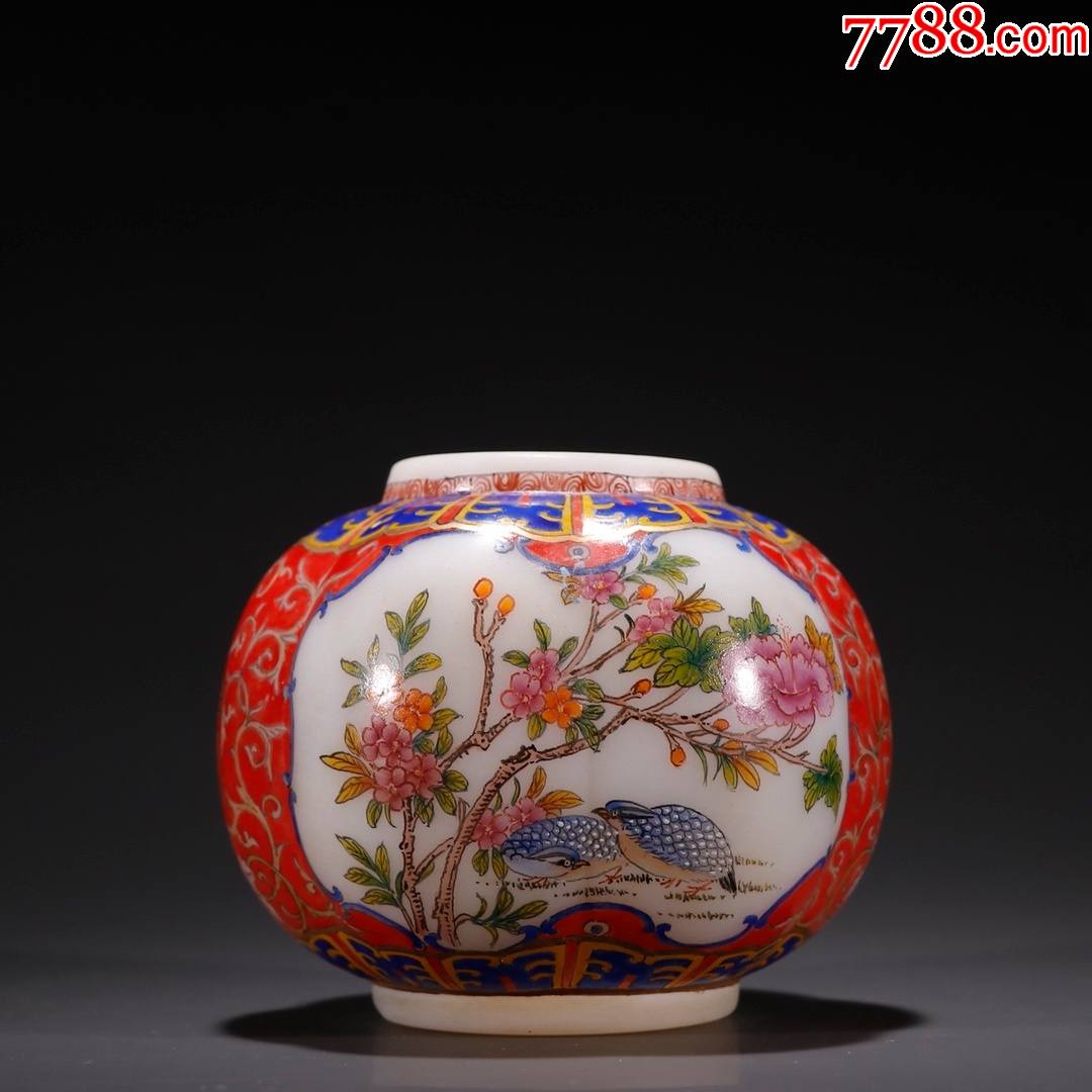 旧藏料胎画珐琅花鸟水盂