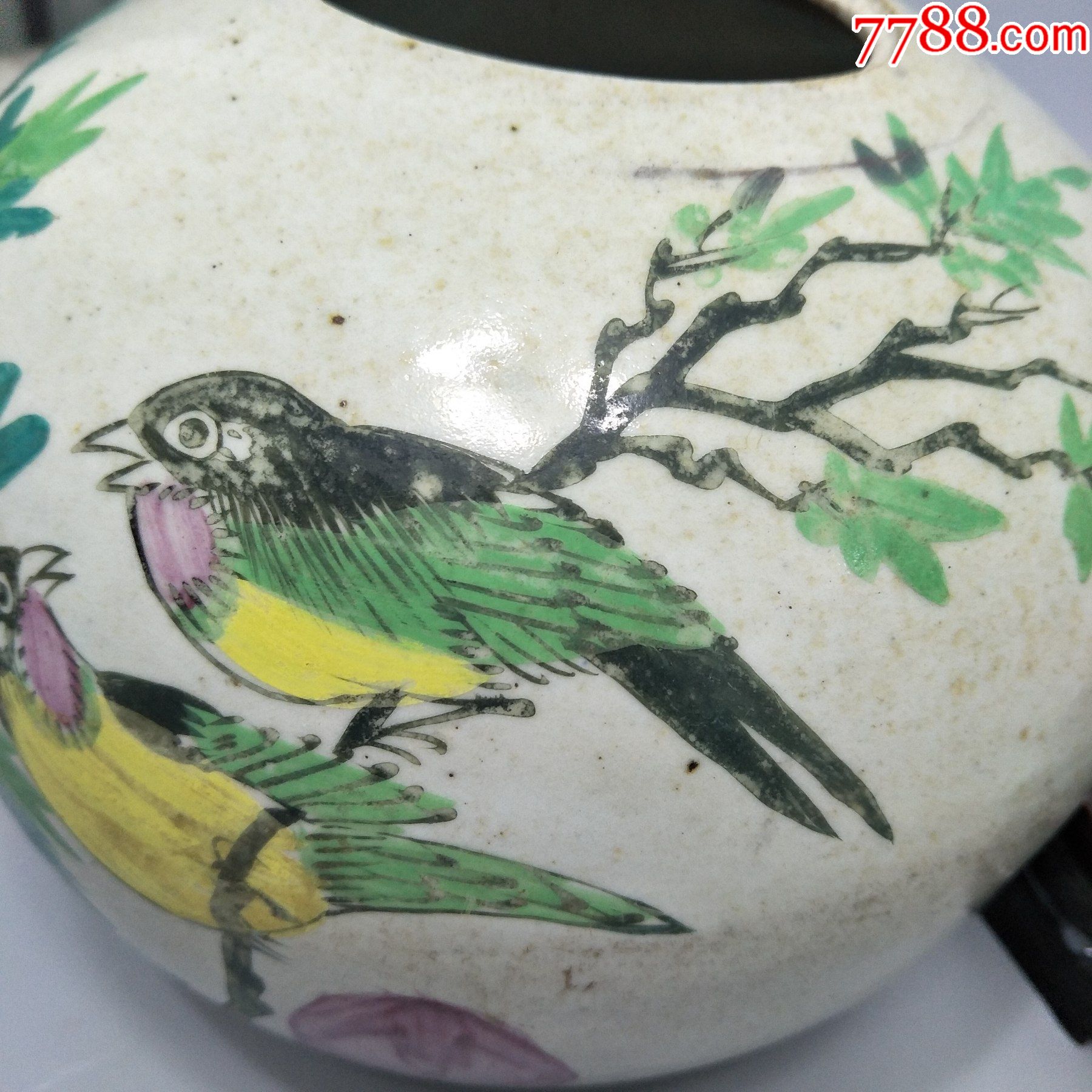 民国油彩花鸟冬瓜罐子一只很漂亮包老包邮