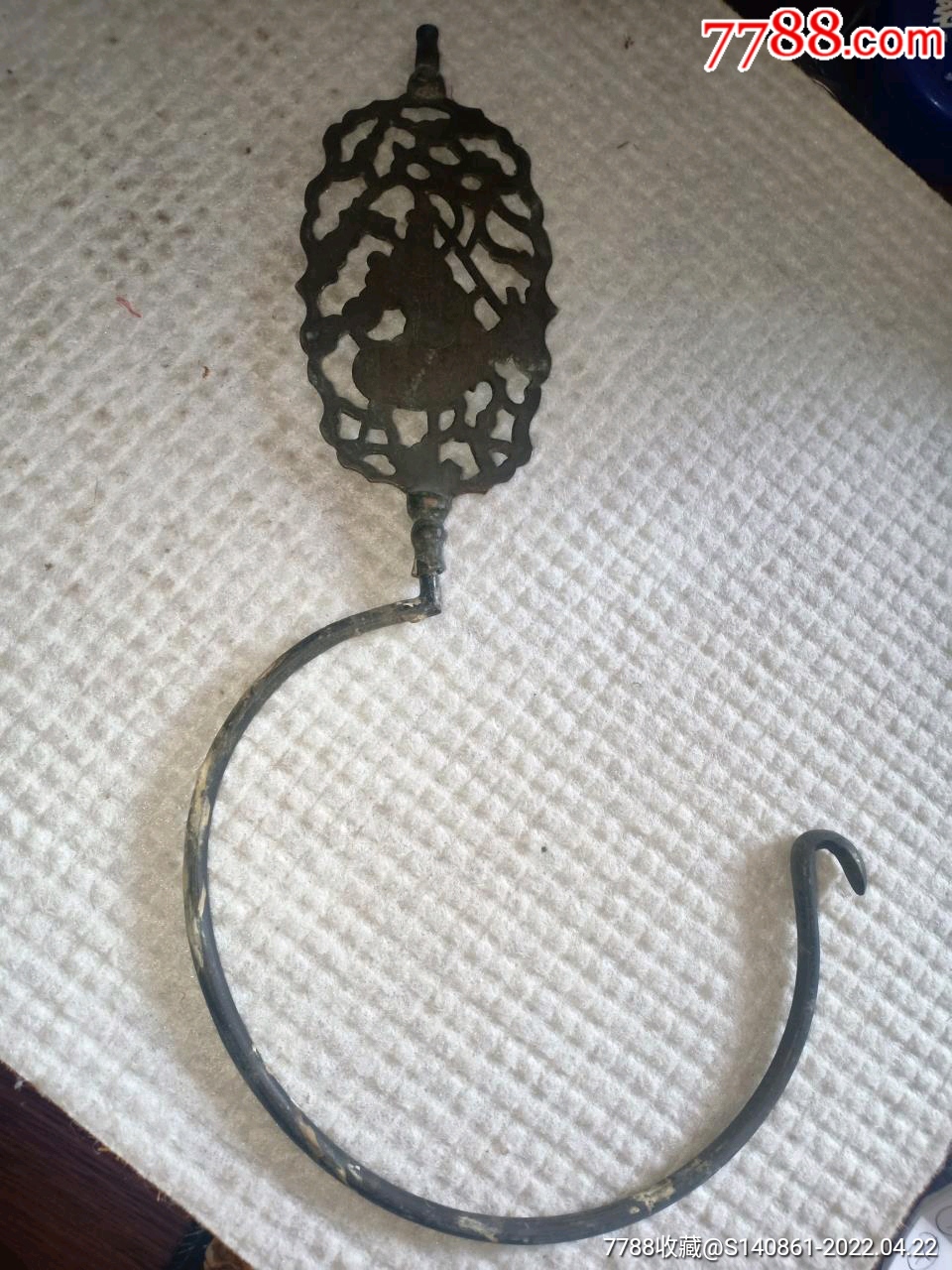 晚清左右铜制门帘钩一个有损镂空刻金鱼2916cm