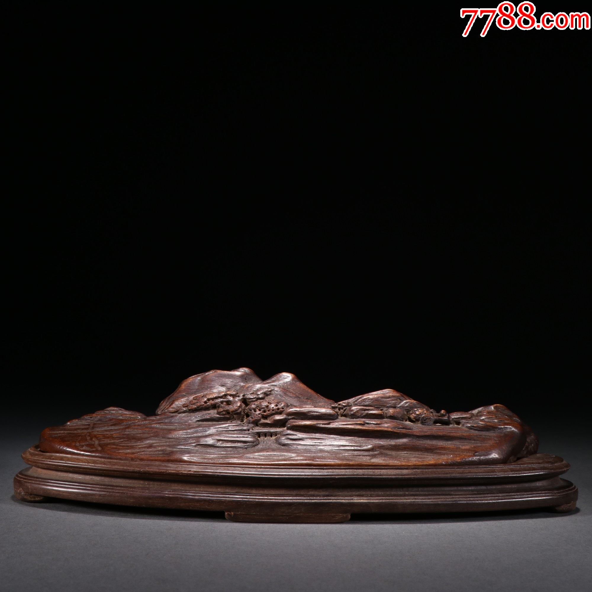 沉香山水人物摆件._木雕摆件_作品欣赏_收藏价值_7788版画原作