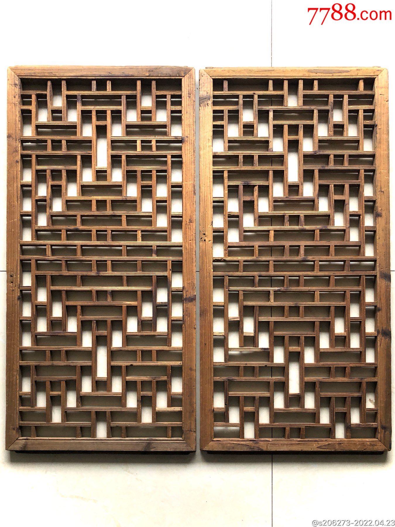 【民国】喜字纹路榫卯木雕花窗挂件一对-价格:499元-se86680562-木门
