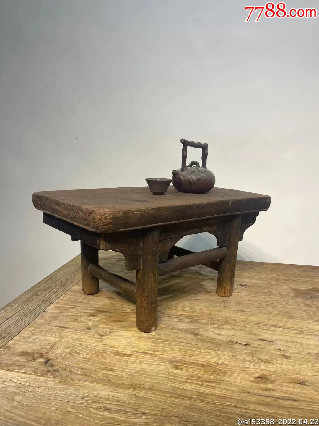 明式风化独板老榆木干泡茶台茶桌一件,_木桌/几/案_盛世古玩古典家具