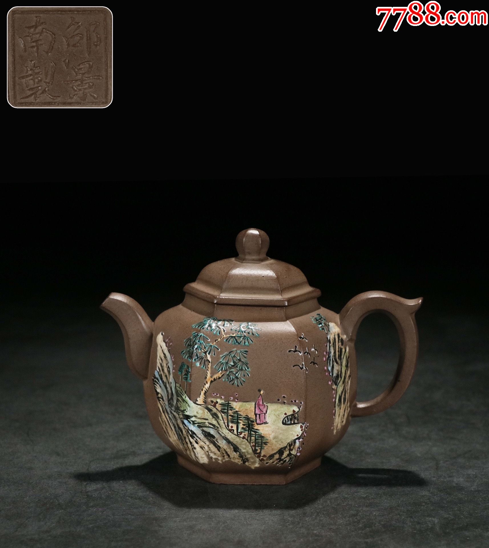 紫砂加彩六方壶邵景南