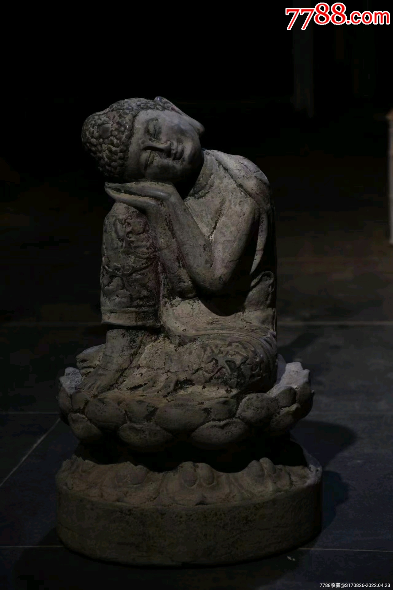 睡佛青石尺寸高53直径30莲花底座周身缠枝莲做工精致造型优美待