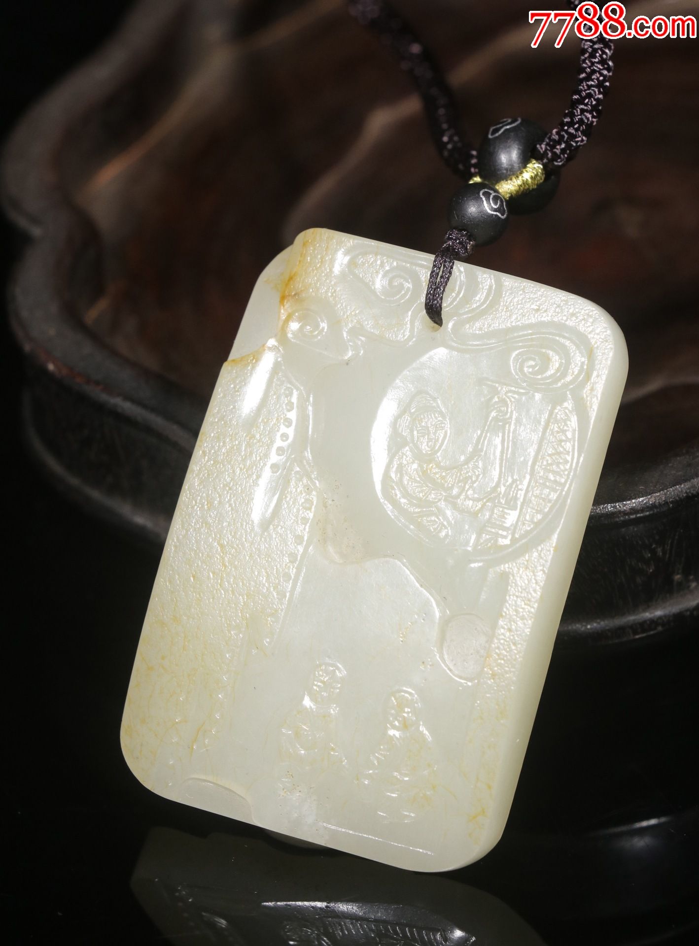 精品和田白玉雕刻双面人物纹挂牌