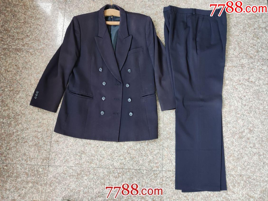 八十年代宁波杉杉西服上青色全毛女性西服一套特价