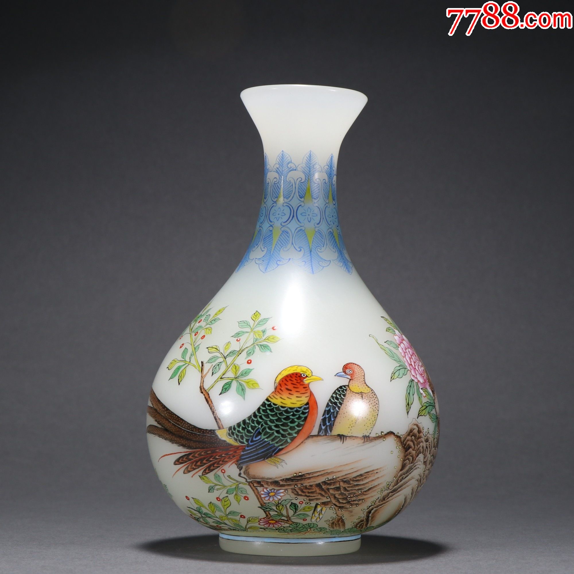 回流料胎画珐琅花鸟纹玉壶春瓶