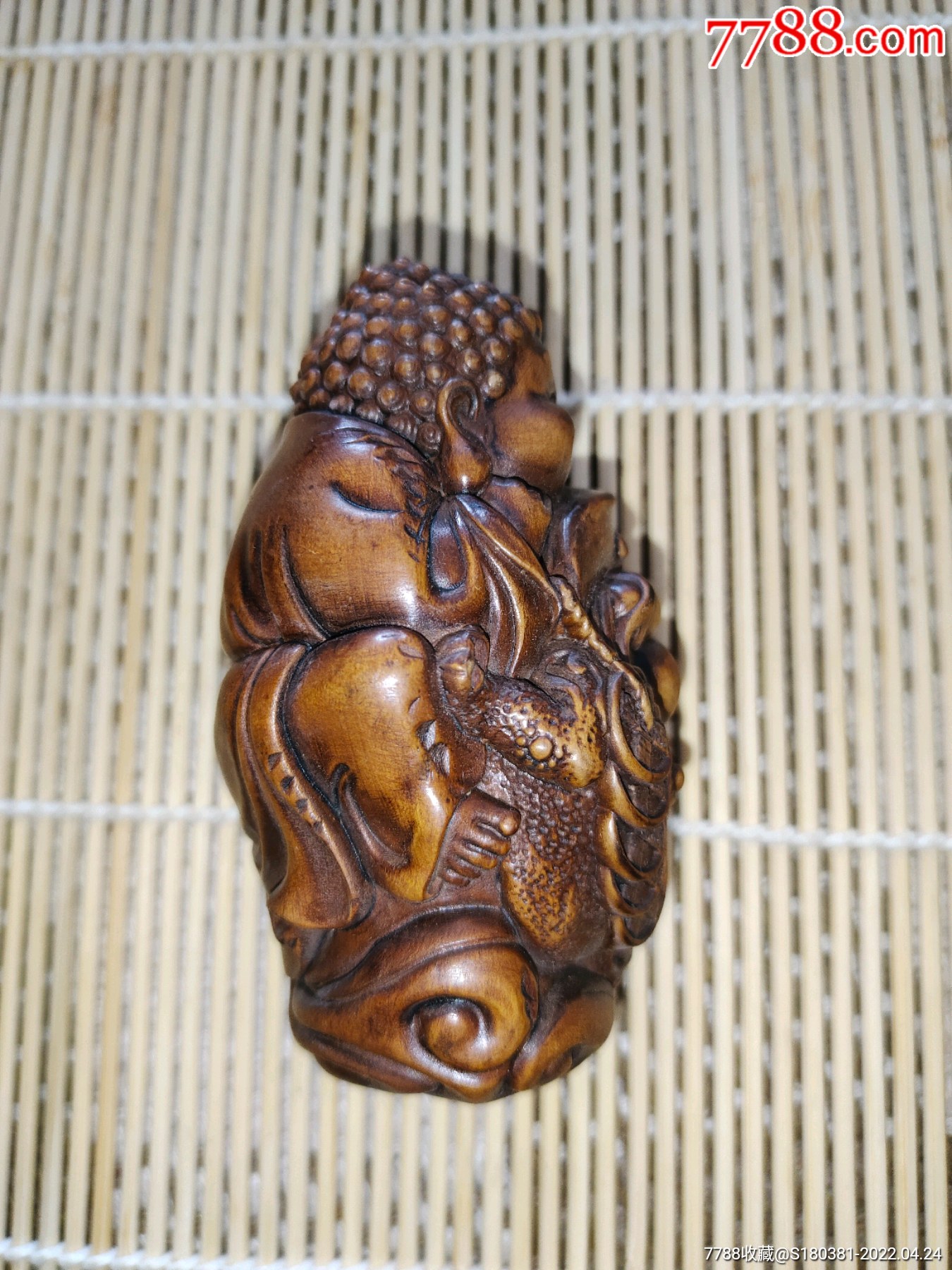 老料小叶黄杨木雕招财进宝宝宝佛实木手把件摆件