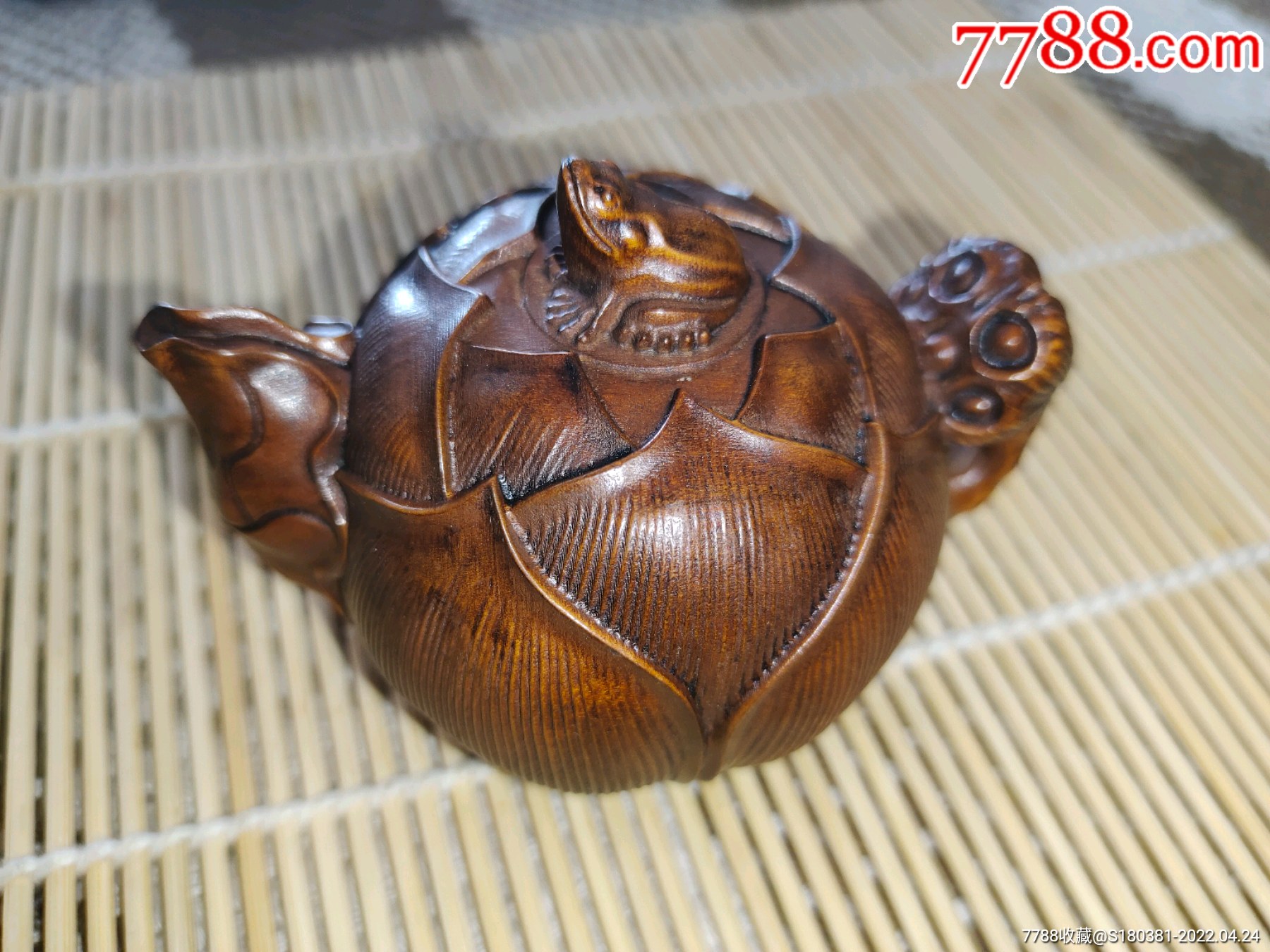 老料小叶黄杨木雕把把壶呱呱来财莲花莲藕实木手把件摆件