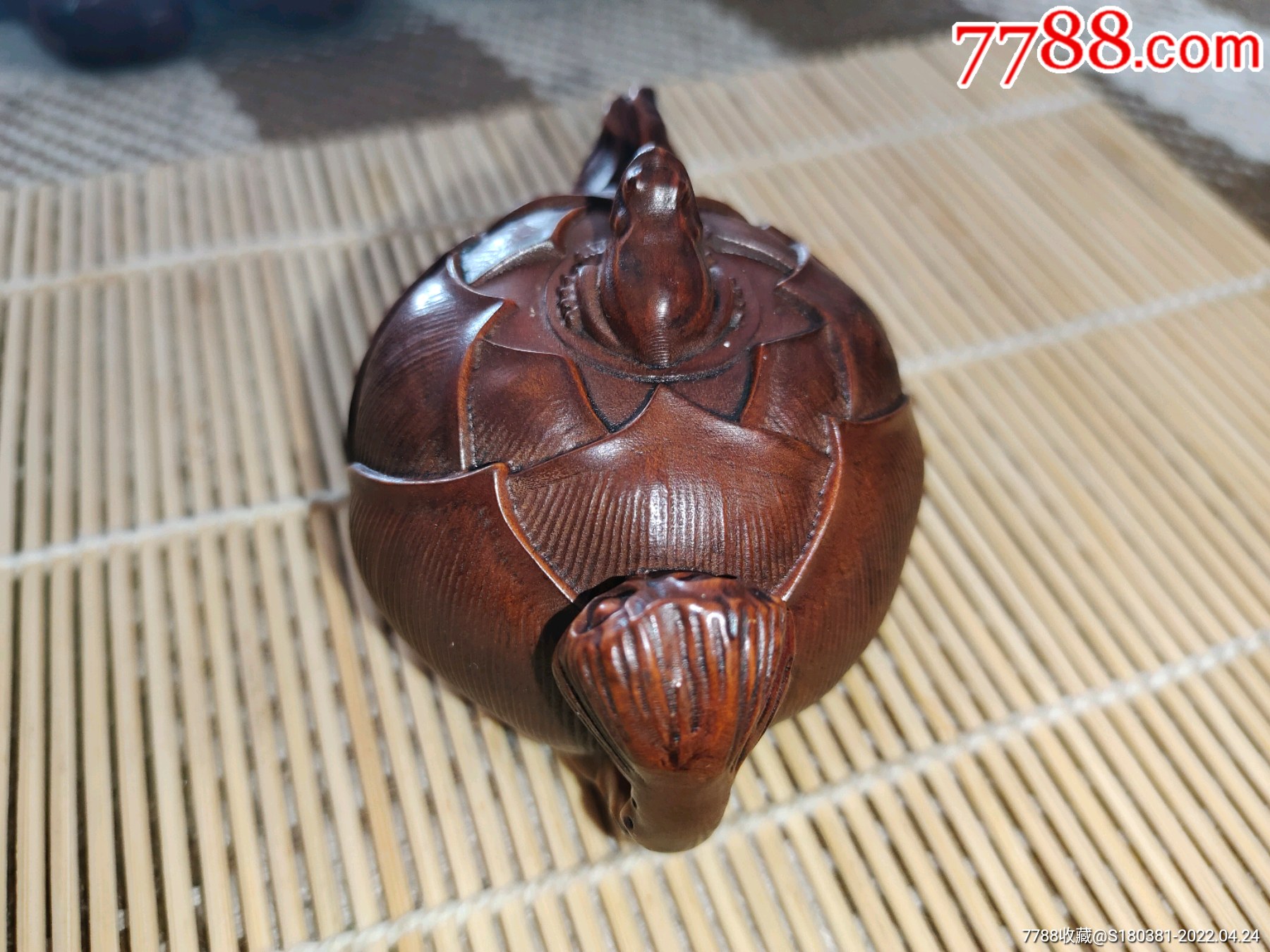 老料小叶黄杨木雕把把壶呱呱来财莲花莲藕实木手把件摆件