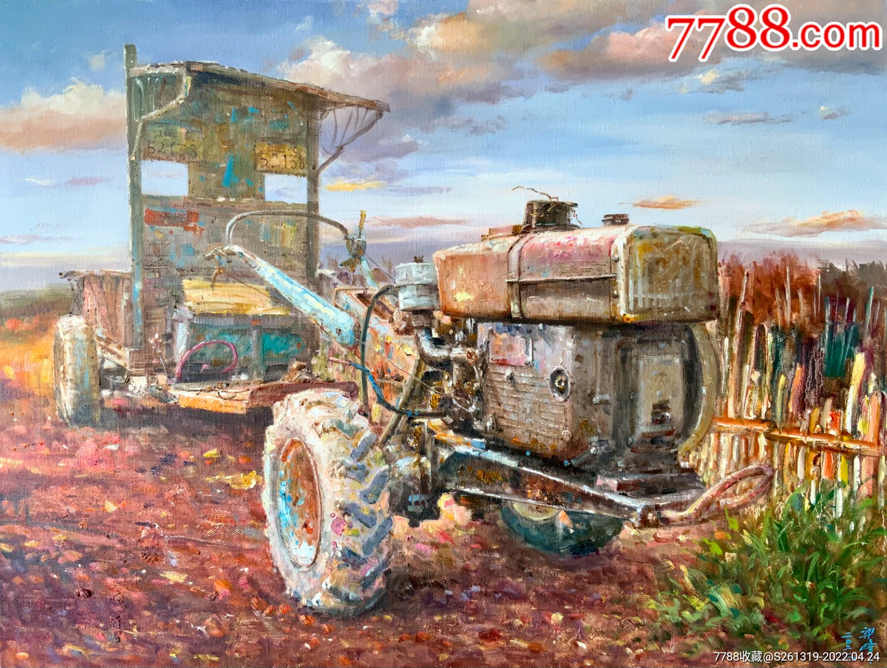 原创油画手扶拖拉机
