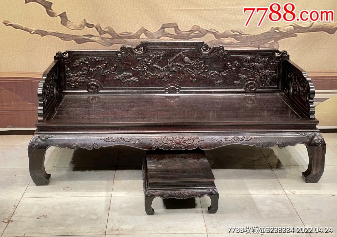 紫檀雕花鸟纹罗汉床_价格10600元_第1张_7788商城__七七八八商品交易