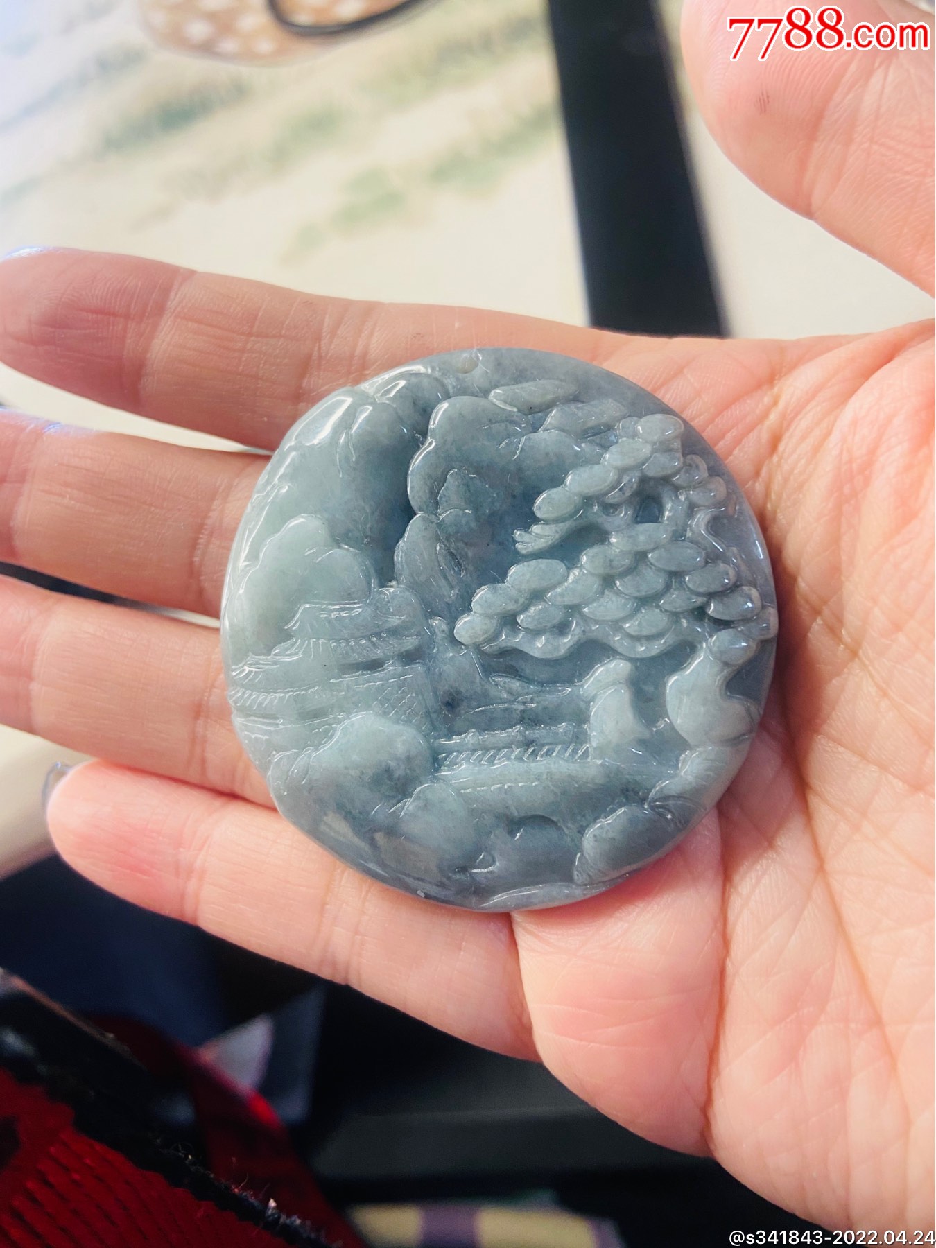 翡翠山水牌尺寸55559男士挂件山水财来天然缅甸a货翡翠