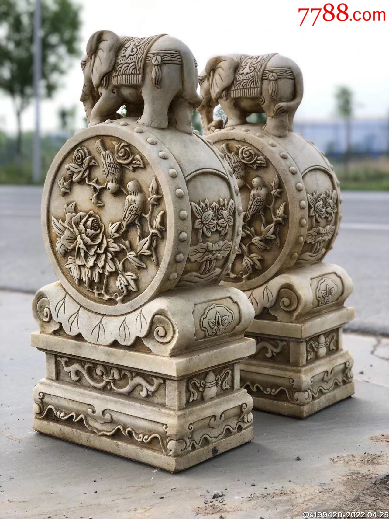 精品石门墩一对吉祥如意喜鹊登梅完好无磕碰