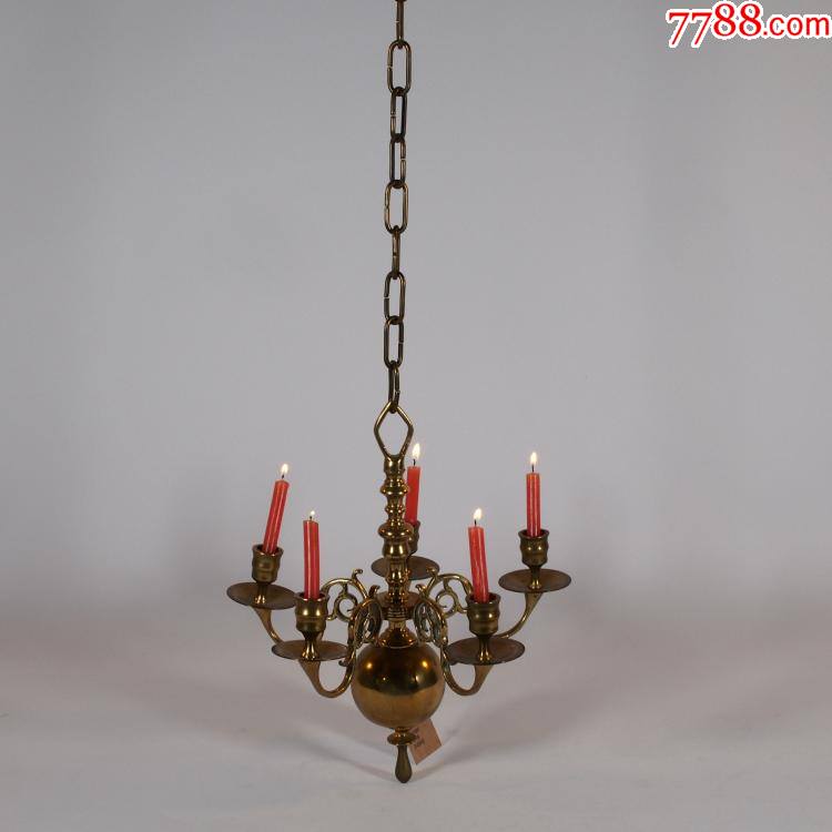 19c西洋古董全铜烛台老式5头吊灯西洋欧式民俗灯具影视道具摆件