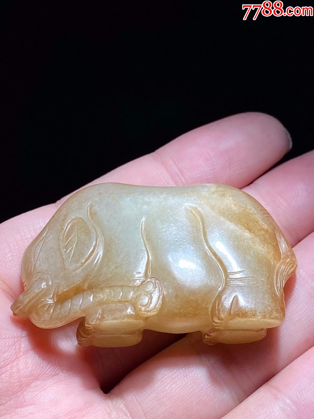 明和田玉籽料白玉玉象把件挂件