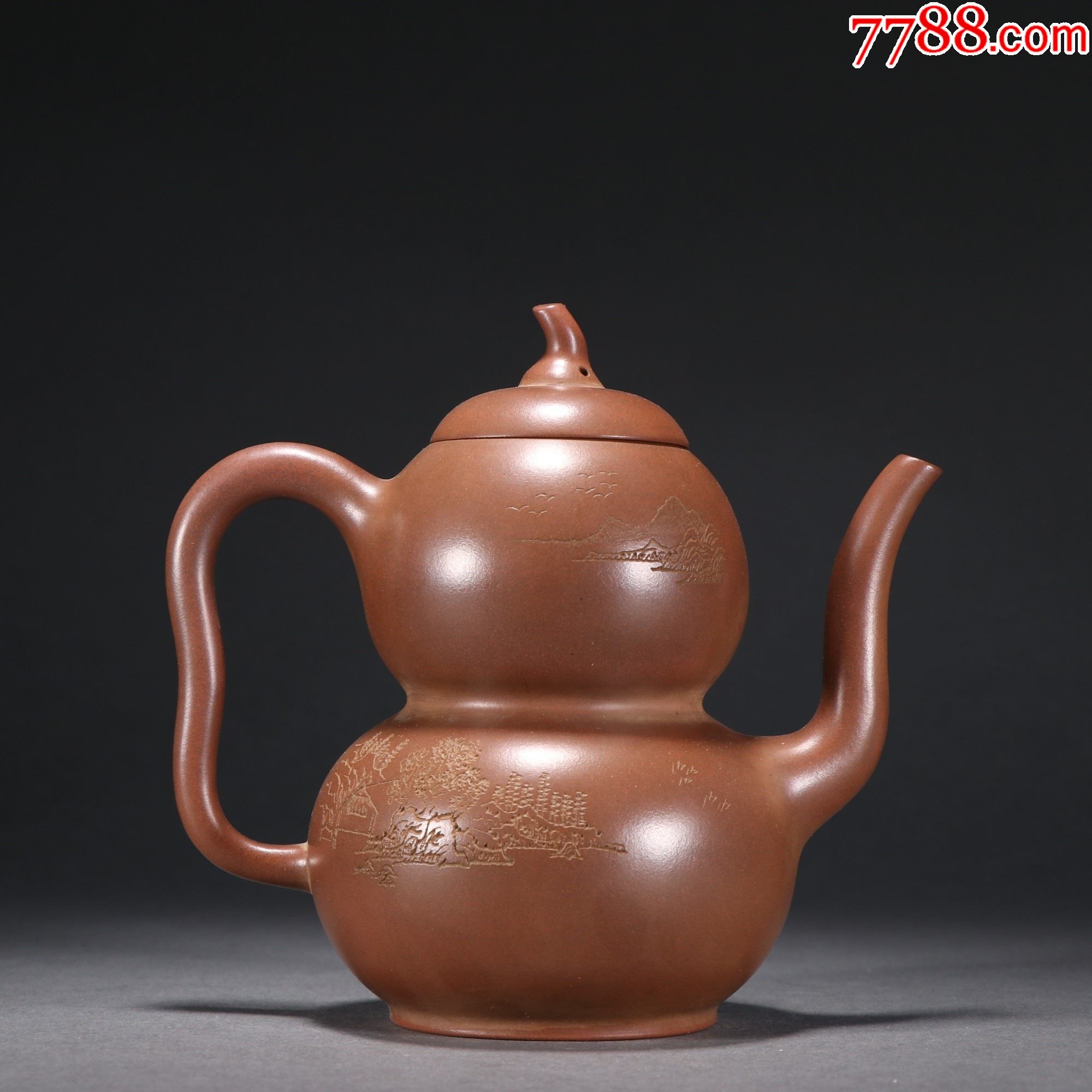 紫砂刻诗文葫芦壶