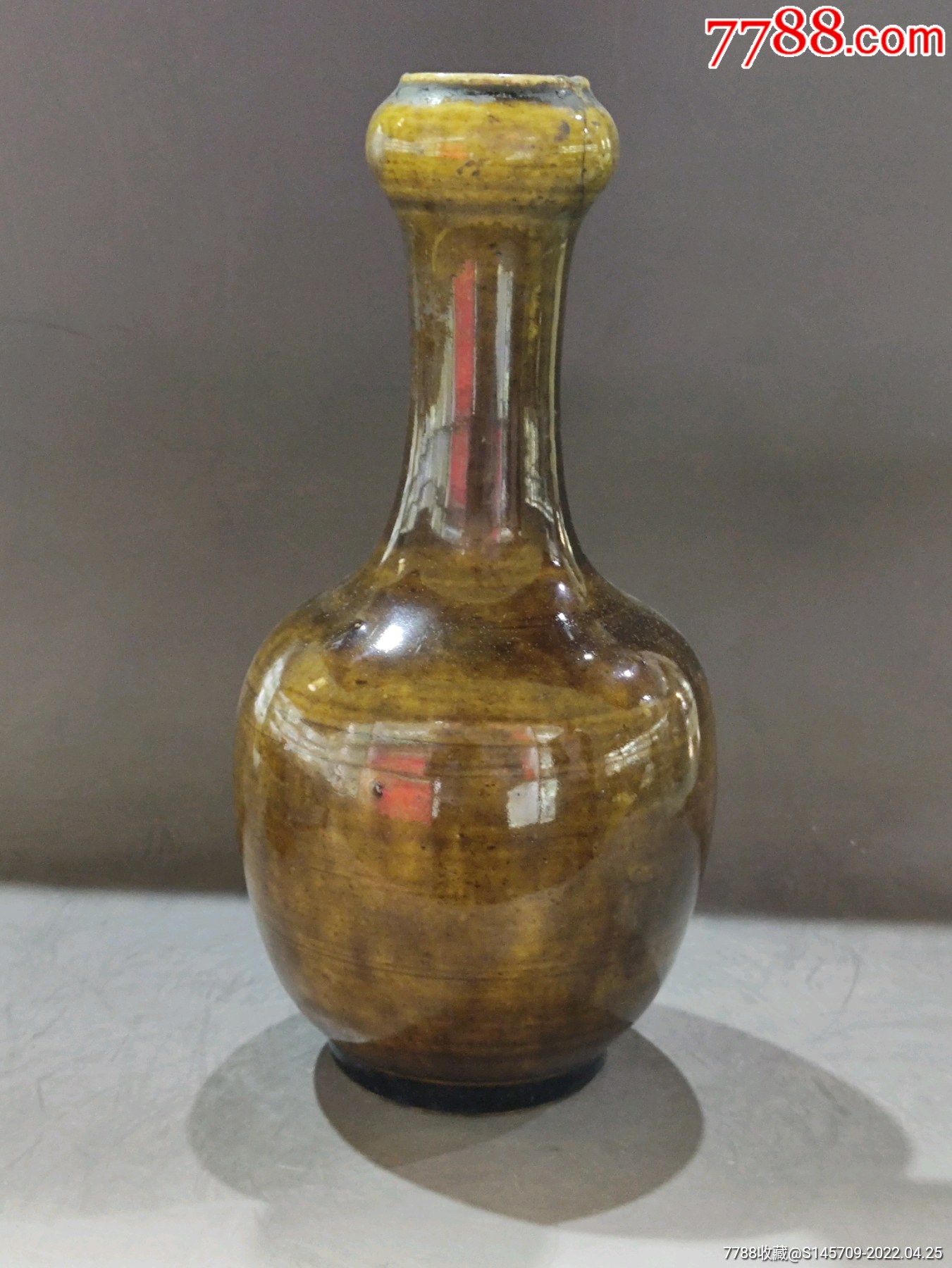 清代鳝鱼黄蒜头瓶口沿惜残喜欢的不要错过细节如图