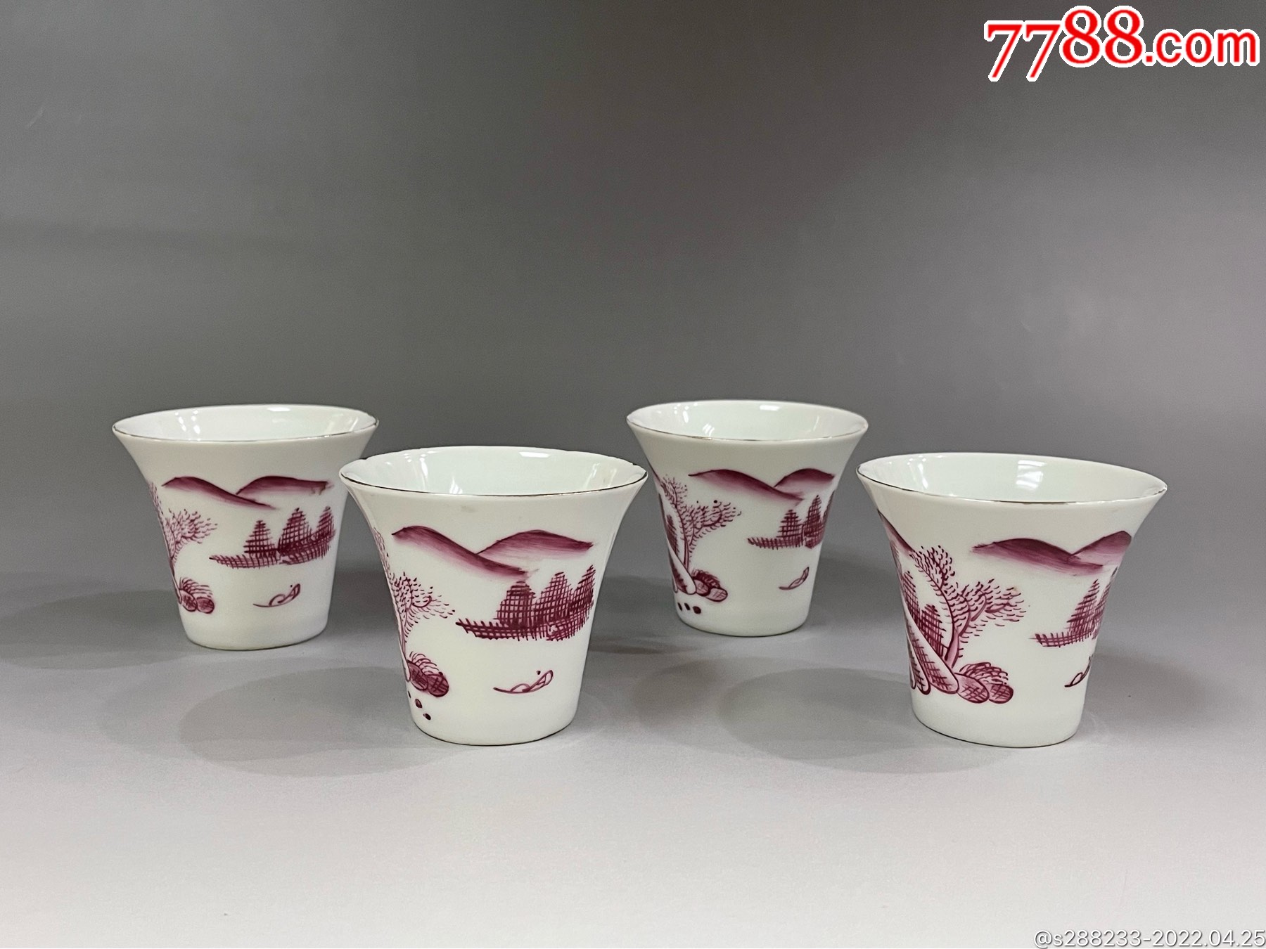 民国胭脂红山水马蹄杯一组-价格:1600元-se86725138-茶杯/茶盅/茶盏