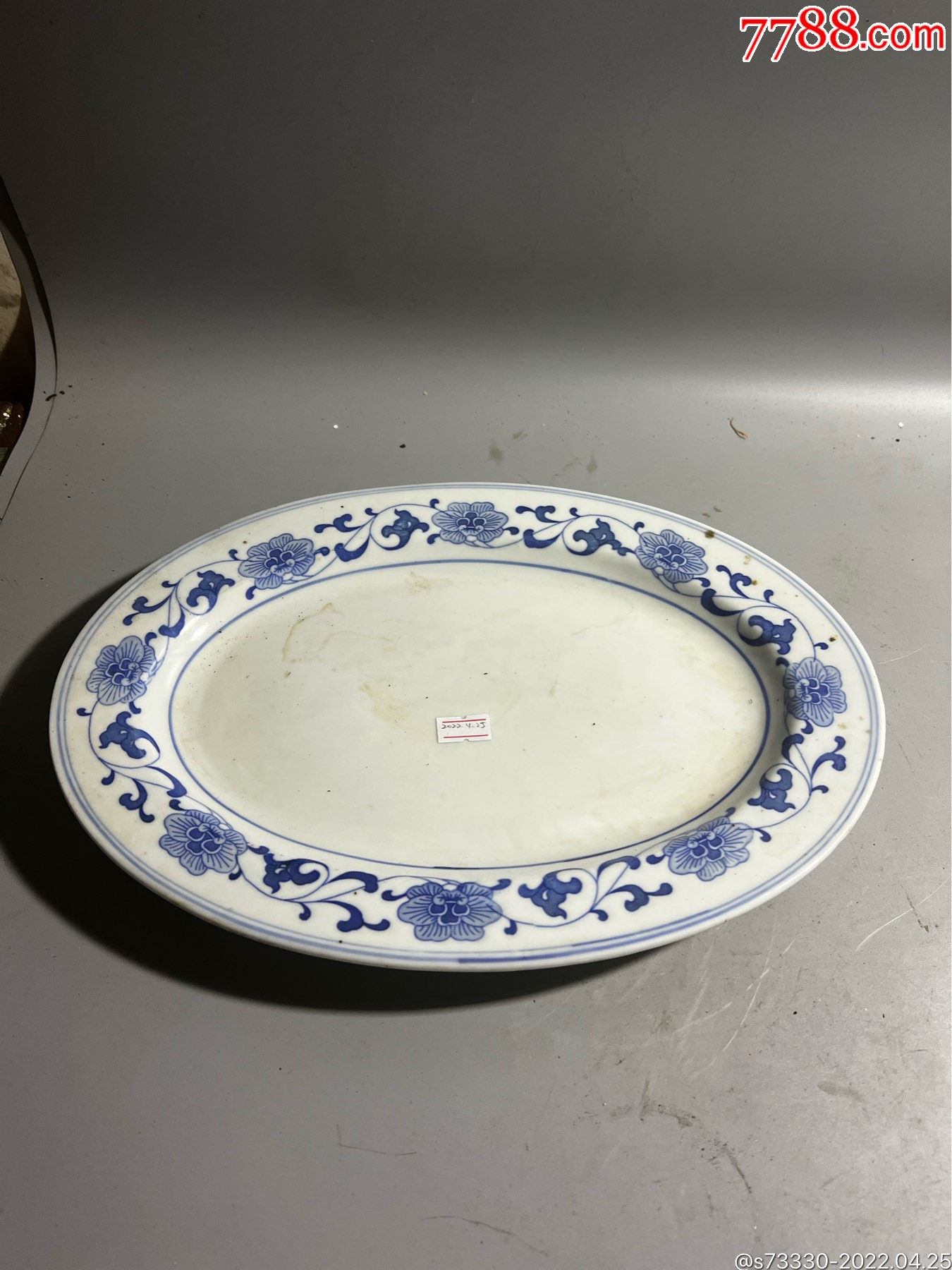 70,80年代,景德镇厂货30厘米青花芙蓉椭圆形盘子一块-彩绘瓷/彩瓷