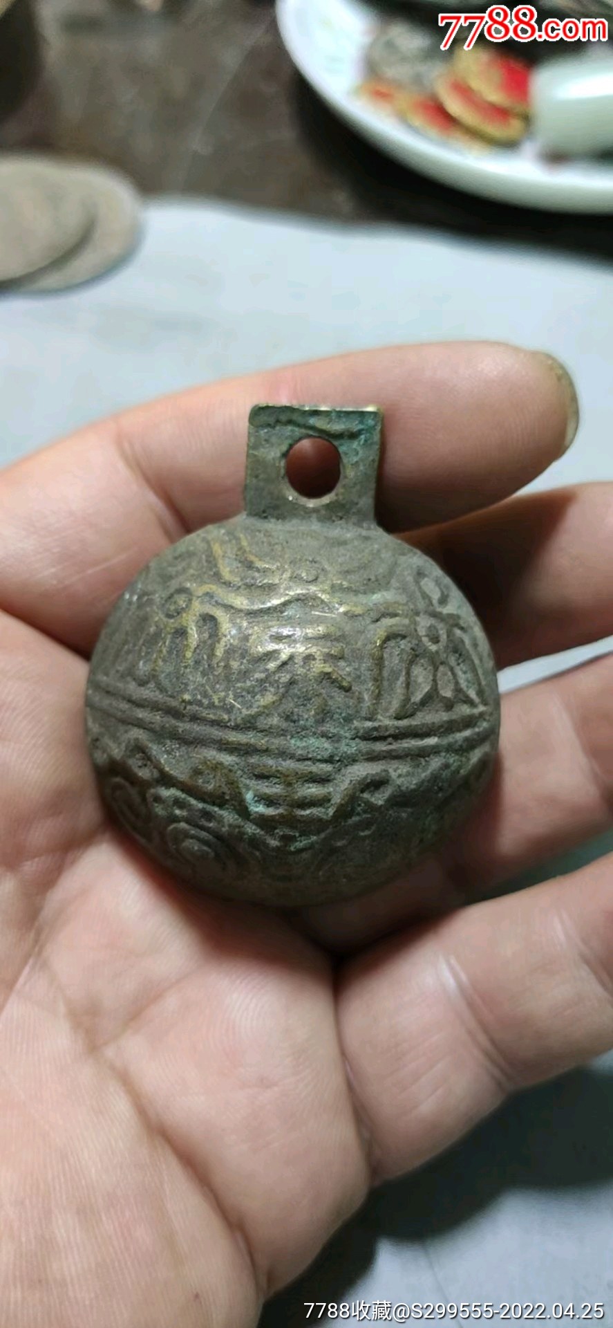 清代秀记大个虎头铜铃如图完整漂亮85