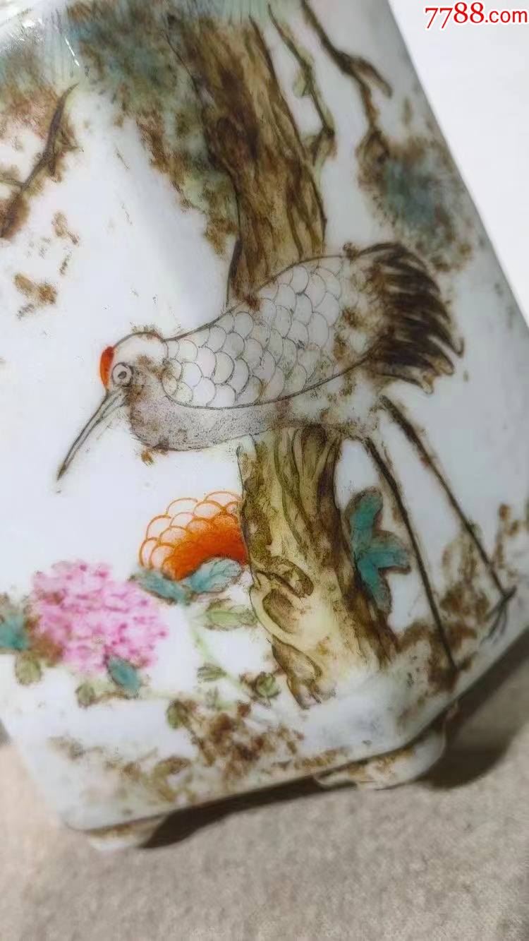 晚清民国浅绛彩名家汪章款手绘粉彩花鸟六方提梁壶高124直径95