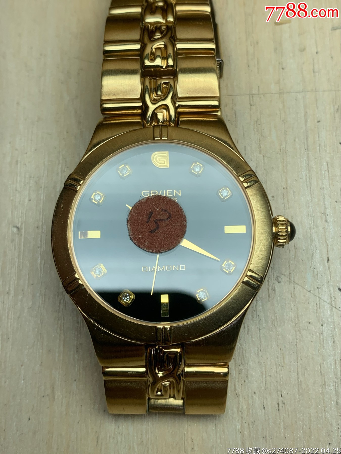 gruen高路云瑞士手表石英机芯男士表径不含把37mm镀金真钻外圈