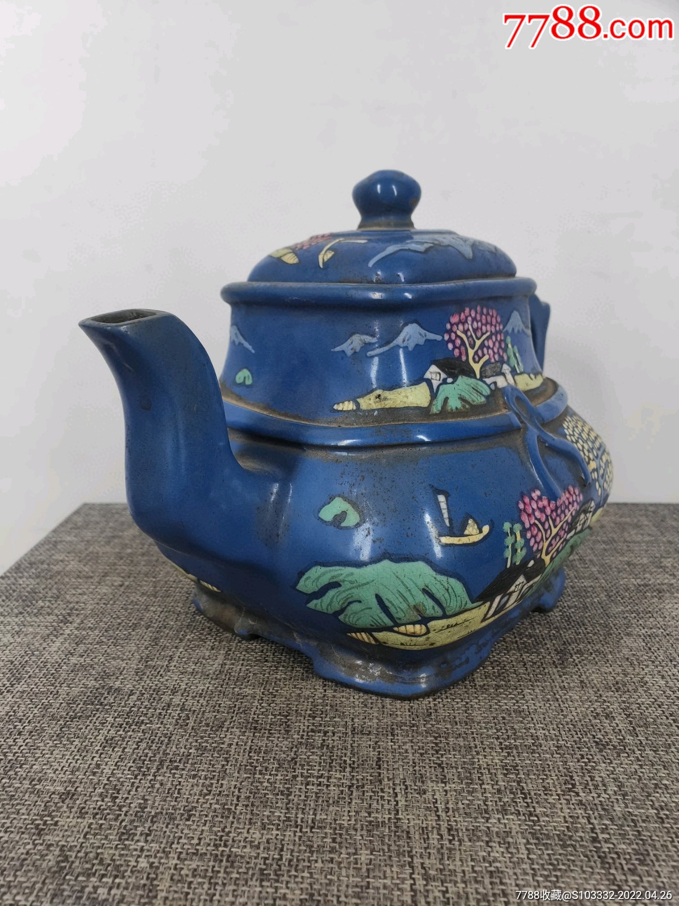 民间收到民藏邵元祥制底款挂釉画彩老紫砂壶一把包浆醇厚保存完整十分