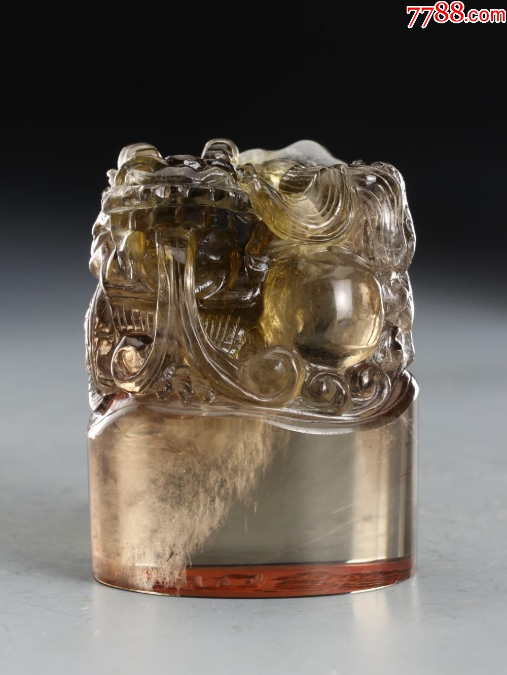 旧藏,茶色水晶瑞兽吐珠印章-价格:3800元-se86746141-水晶-零售-7788