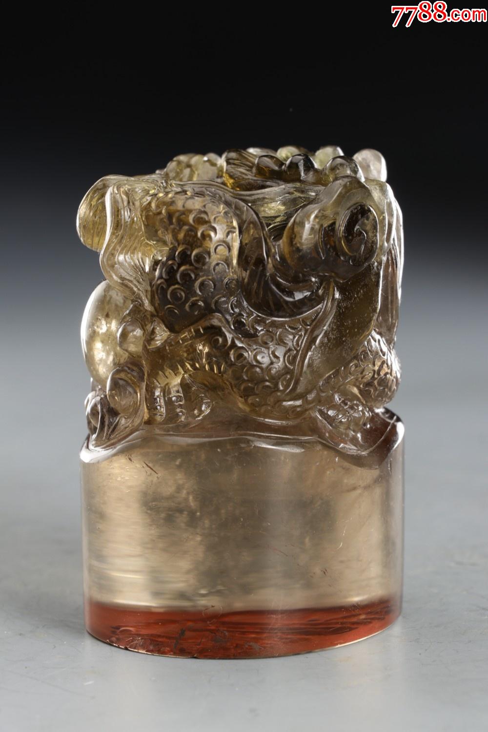 旧藏,茶色水晶瑞兽吐珠印章-价格:3800元-se86746141-水晶-零售-7788