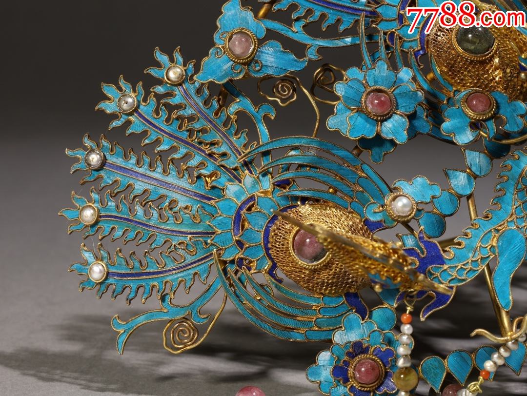 银鎏金累丝嵌宝点翠龙凤纹凤冠-价格:30000元-se86748154-其他银器